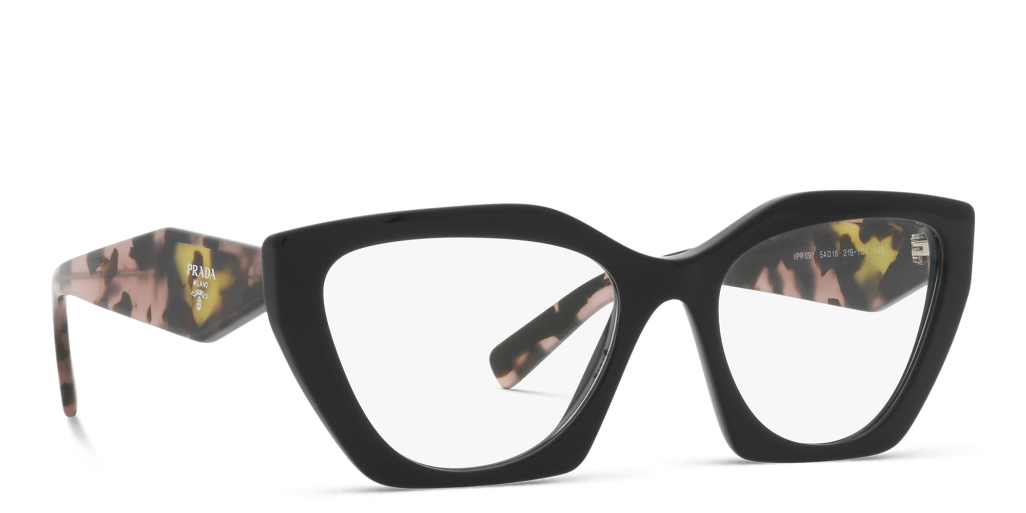 Shop PRADA Irregular Eyeglasses in Black online.