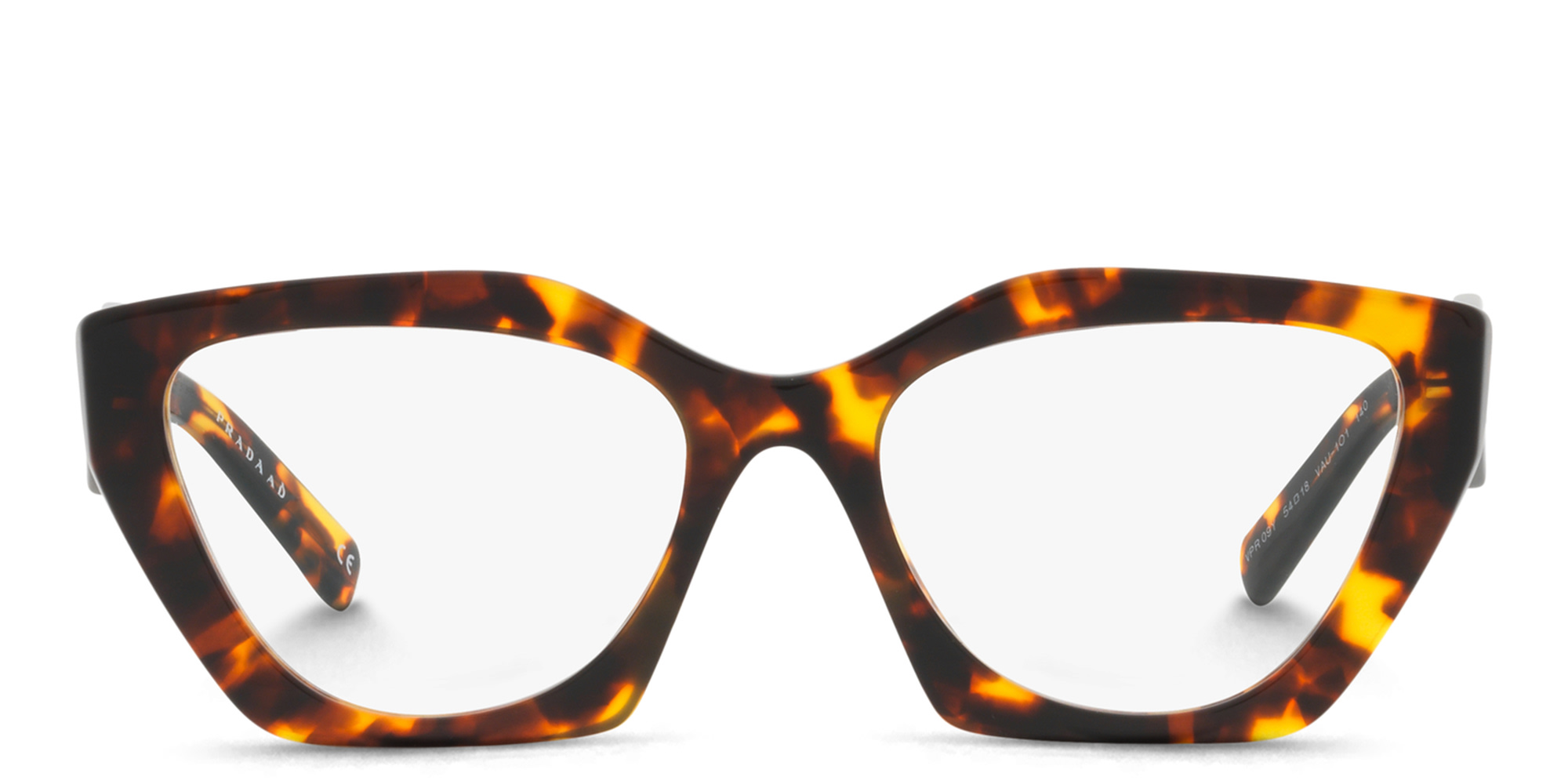 Shop PRADA Irregular Eyeglasses in Honey Tortoise online.