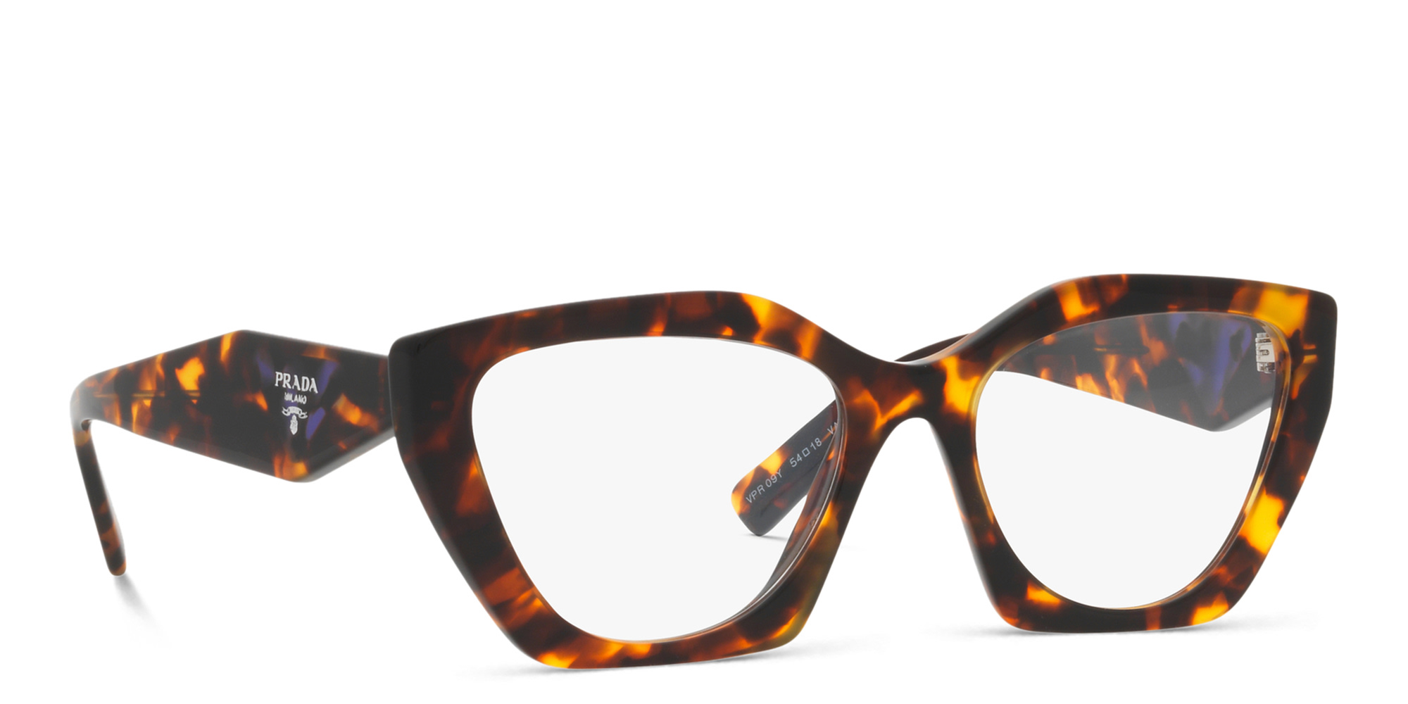 Shop PRADA Irregular Eyeglasses in Honey Tortoise online.