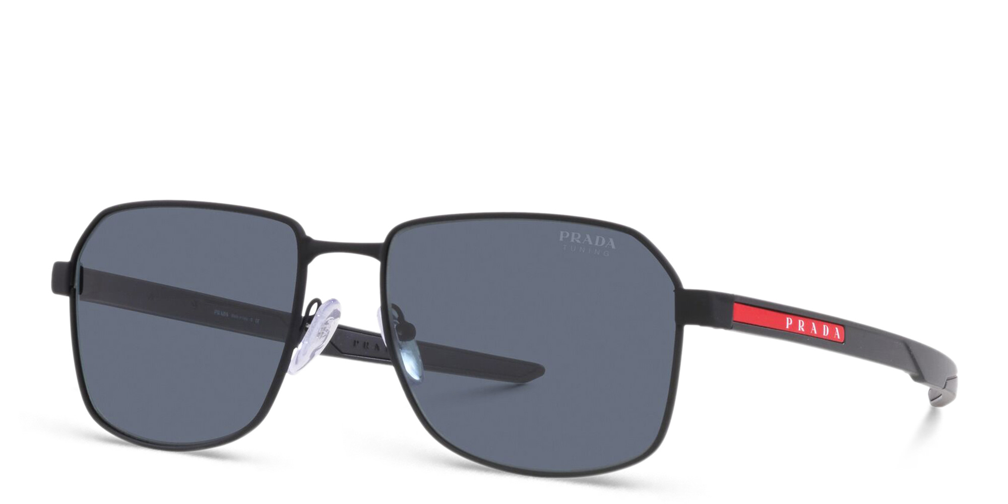Shop Prada Linea Rossa Rectangle Sunglasses in Black online.