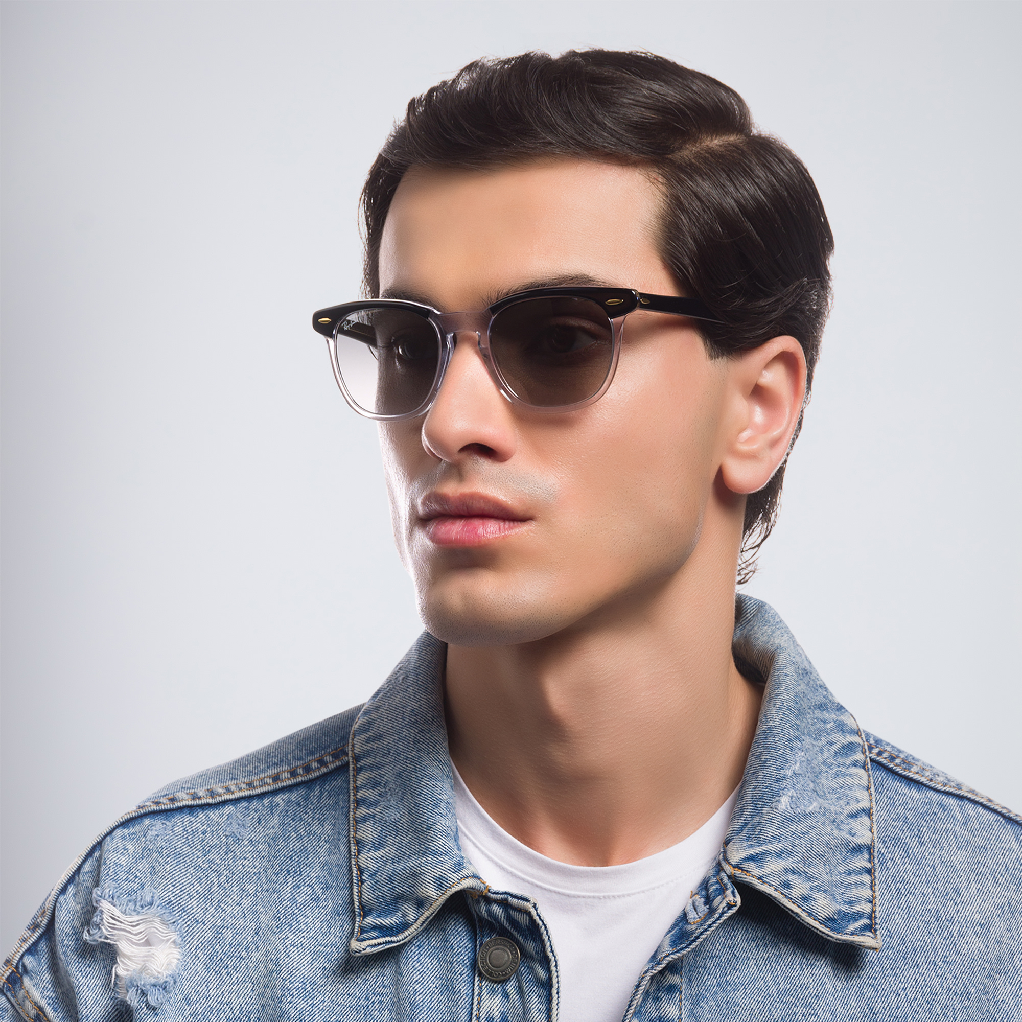 Shop Ray-Ban Hawkeye Unisex Square Sunglasses in Black On Transparent online.