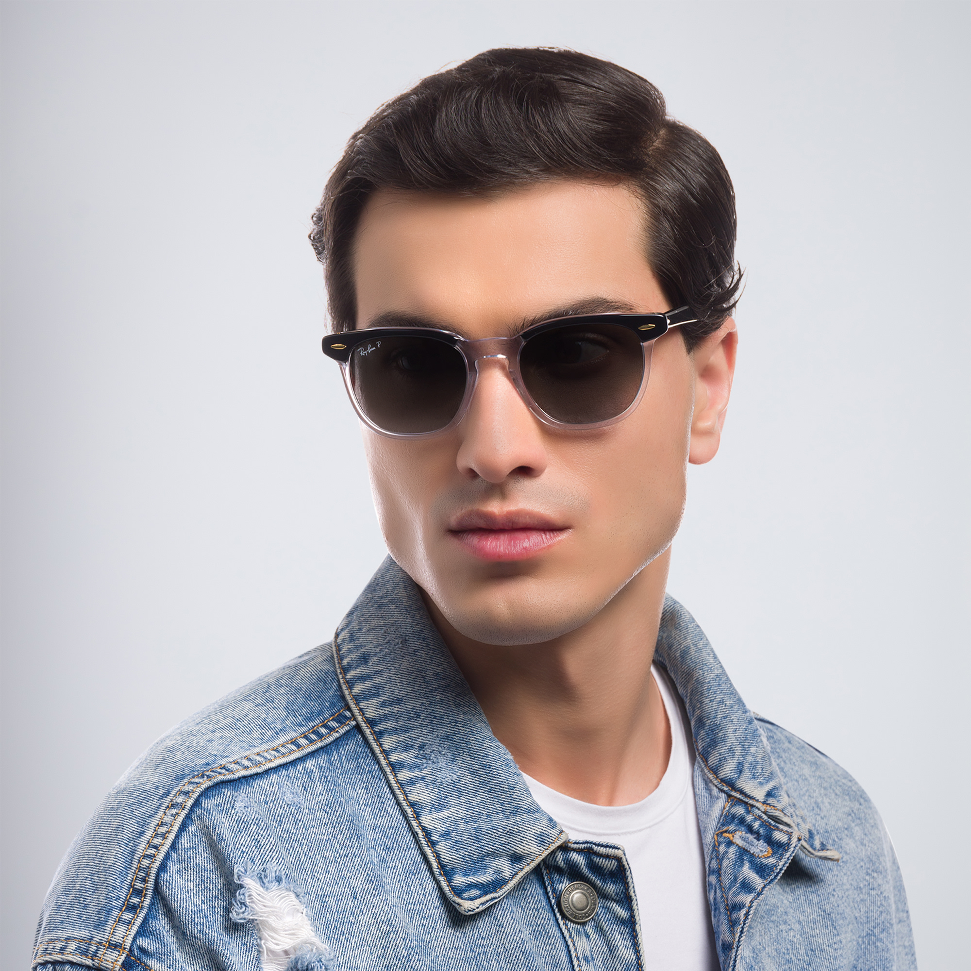 Shop Ray-Ban Hawkeye Unisex Square Sunglasses in Black On Transparent online.