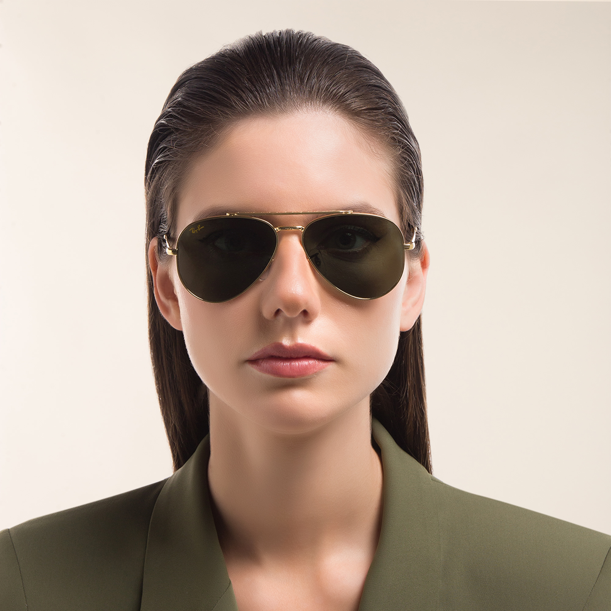 Shop Ray-Ban Unisex Wide Pilot Sunglasses in Gold online.