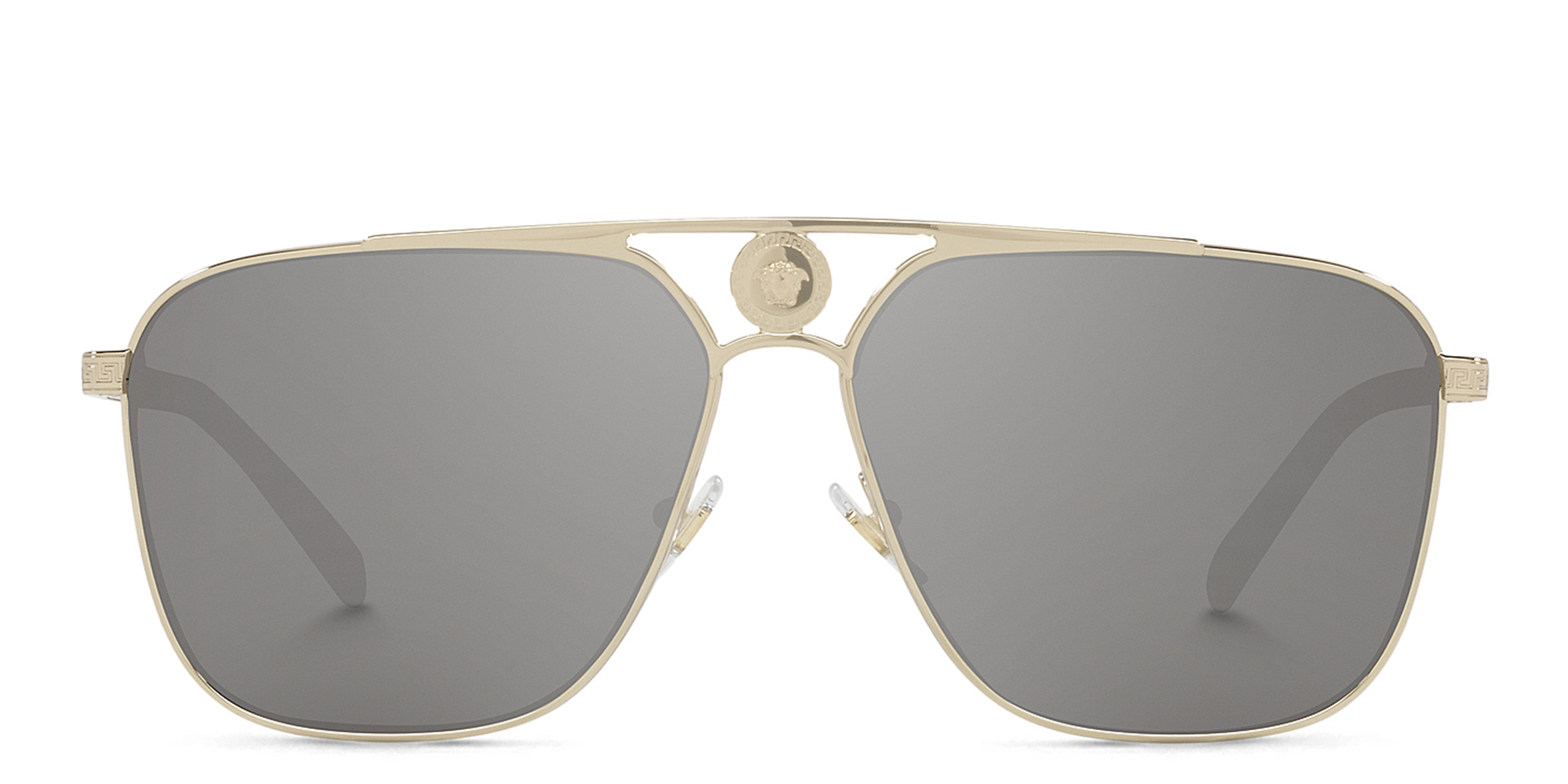 Shop VERSACE Rectangle Sunglasses in Pale Gold online.