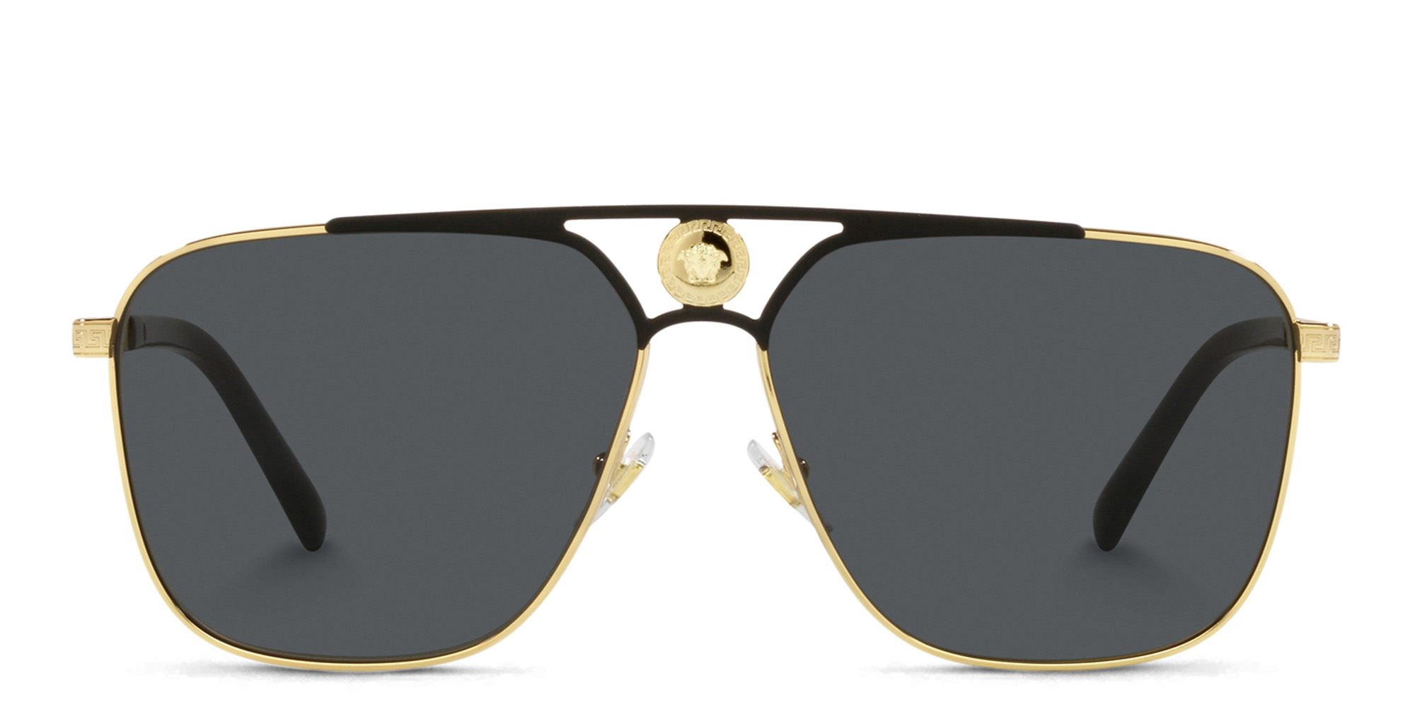 VERSACE Greca Rectangle Sunglasses in Gold/Matte Black – Product Photo 1