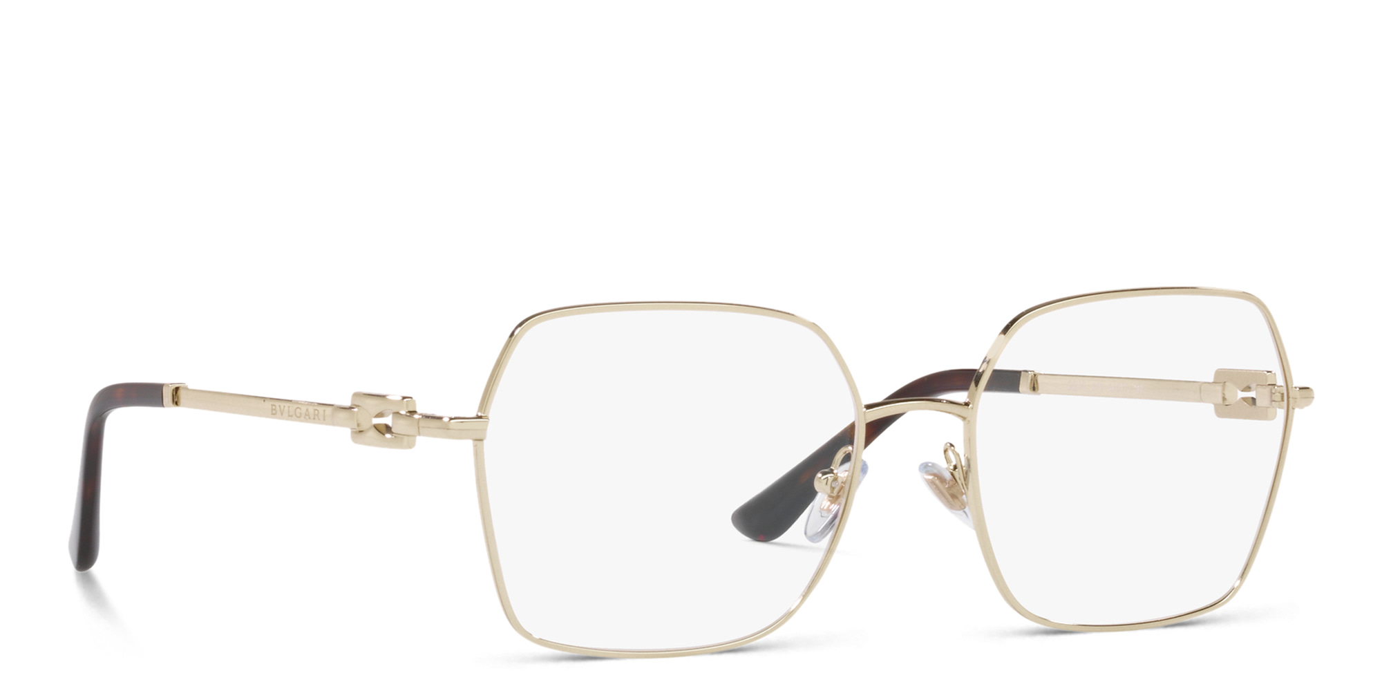 Shop BVLGARI Square Eyeglasses in Pale Gold online.