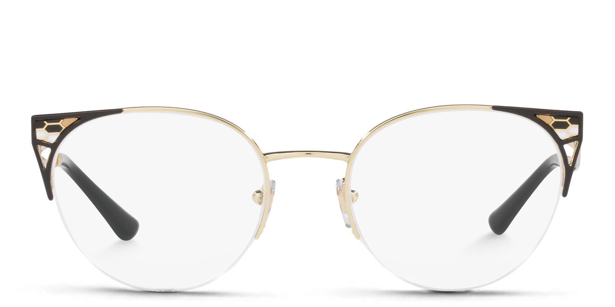 BVLGARI Half Rim Round Eyeglasses in Pale Gold/Black – Product Photo 1