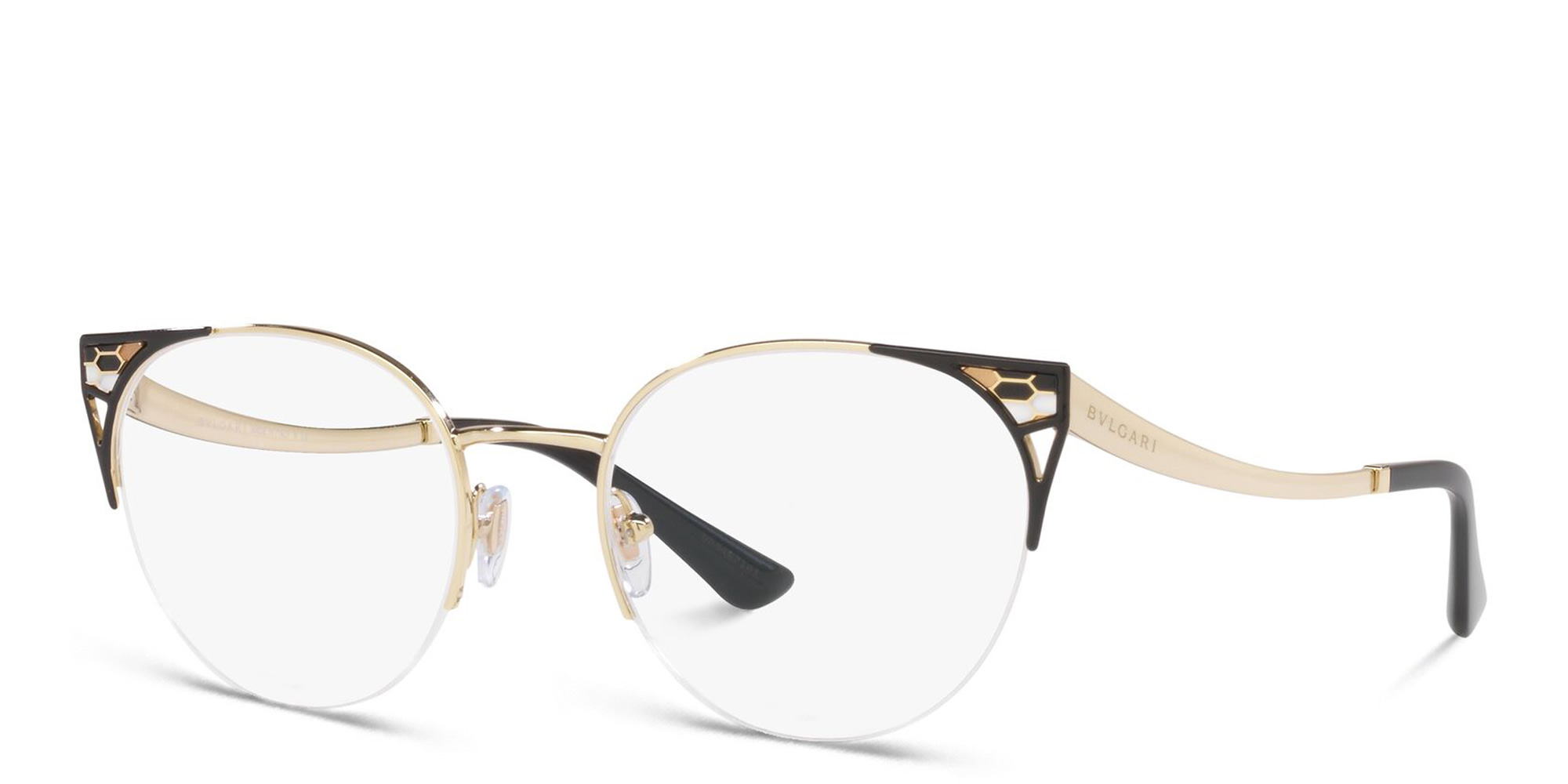 BVLGARI Half Rim Round Eyeglasses in Pale Gold/Black – Product Photo 2