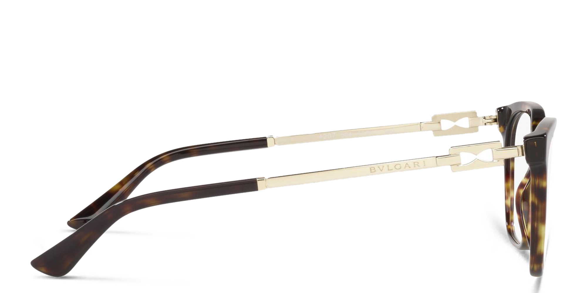 Shop BVLGARI Wide Rectangle Eyeglasses in Havana online.