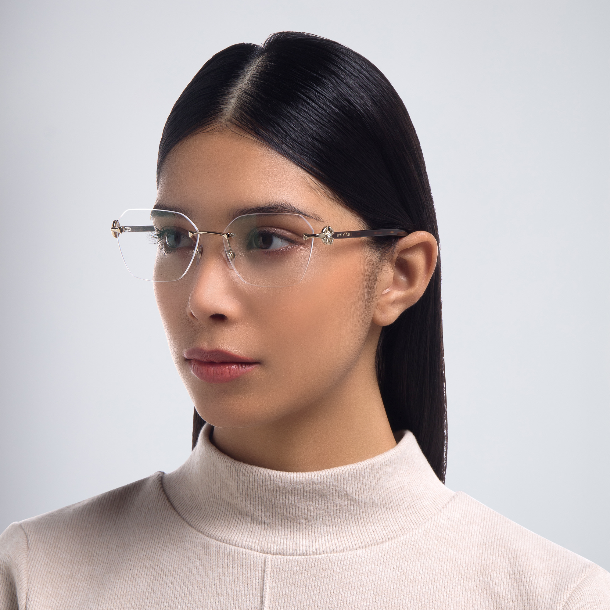 BVLGARI Rimless Irregular Wide Eyeglasses in Pale Gold – Product Photo 6