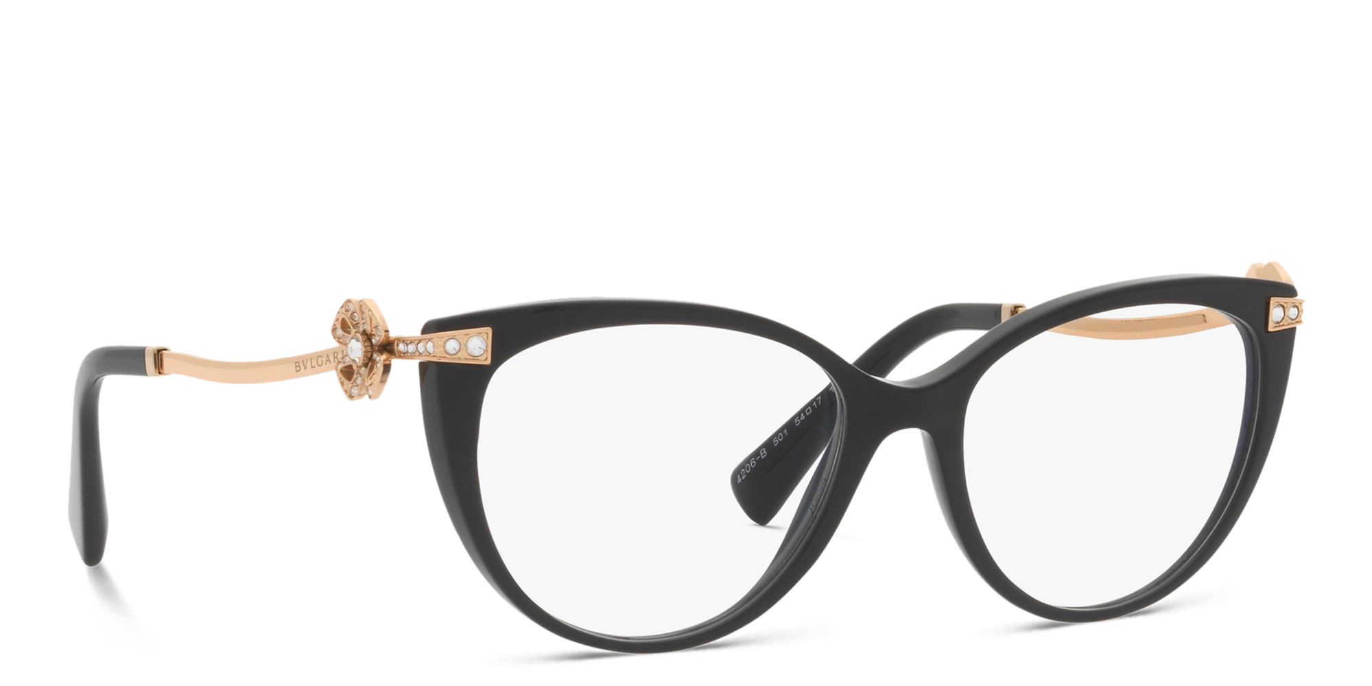 Shop BVLGARI Cat Eye Eyeglasses in Black online.
