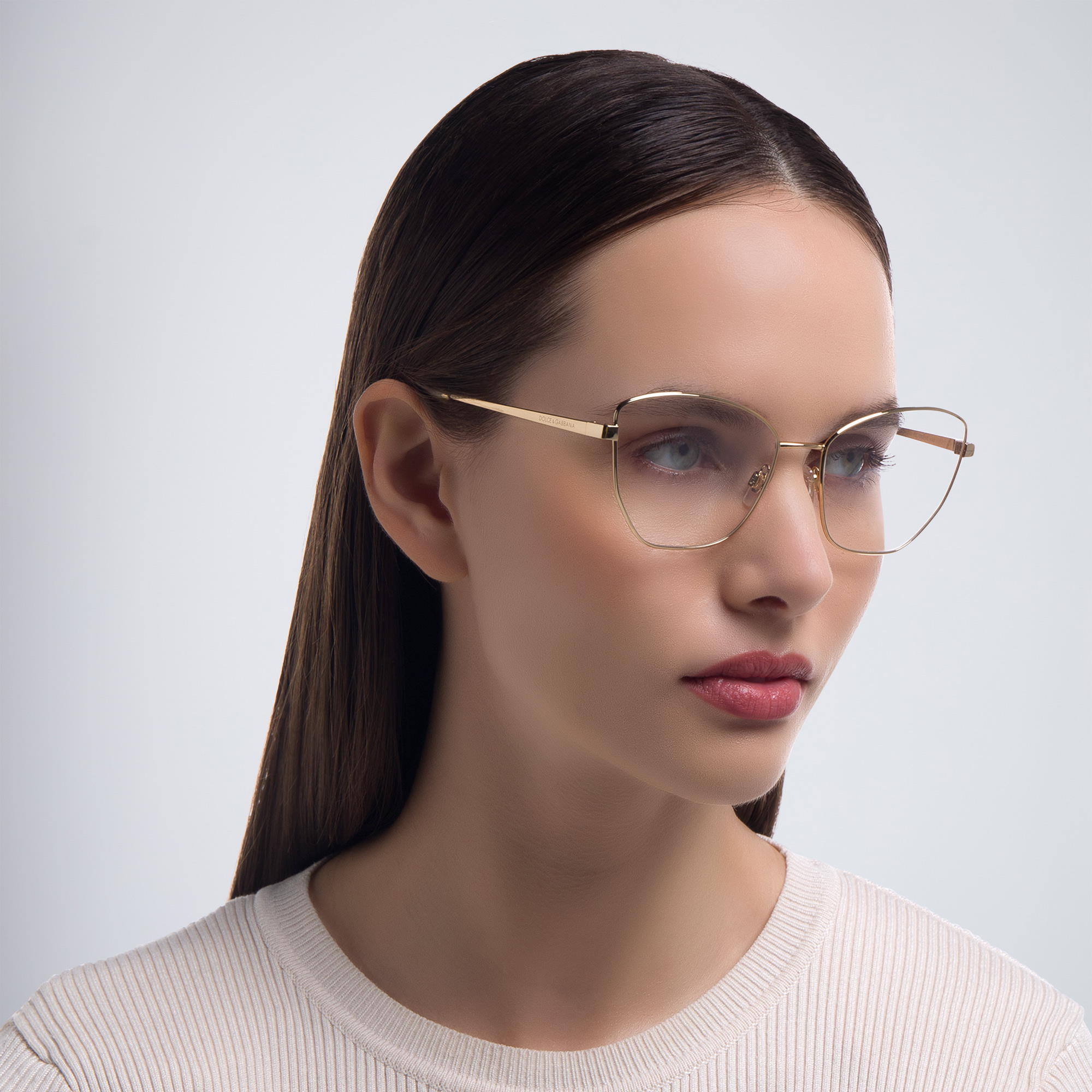 Shop Dolce & Gabbana Wide Butterfly Eyeglasses in Gold online.