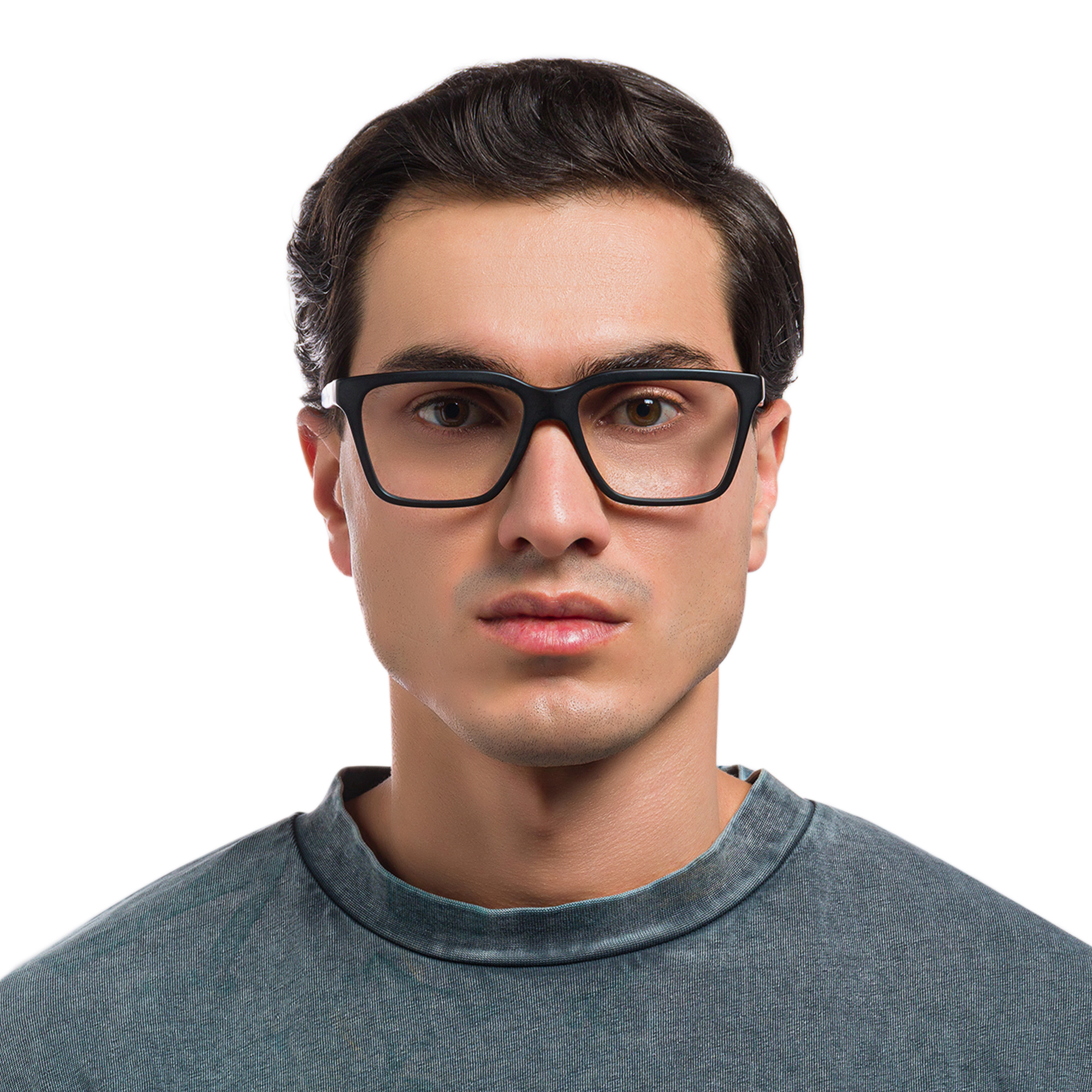 Emporio Armani Eagle Logo Wide Rectangle Eyeglasses in Matte Black – Product Photo 5