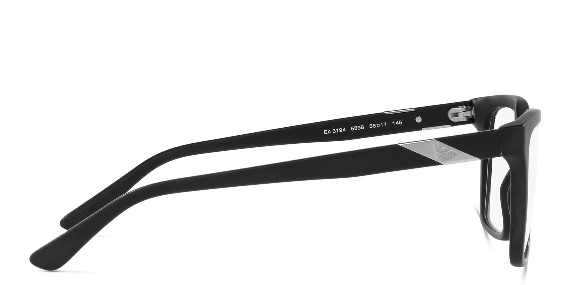 Emporio Armani Eagle Logo Wide Rectangle Eyeglasses in Matte Black – Product Photo 3