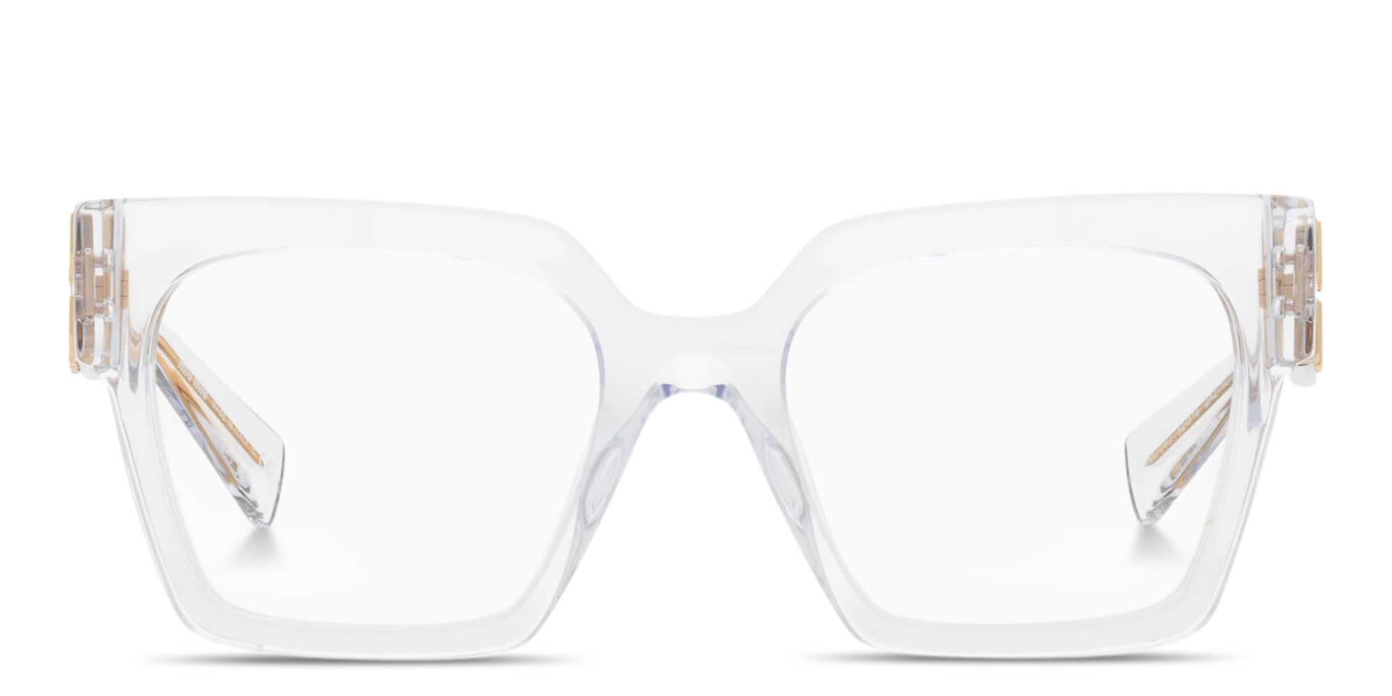 Shop MIU MIU Vertical Logo Square Eyeglasses in Clear online.