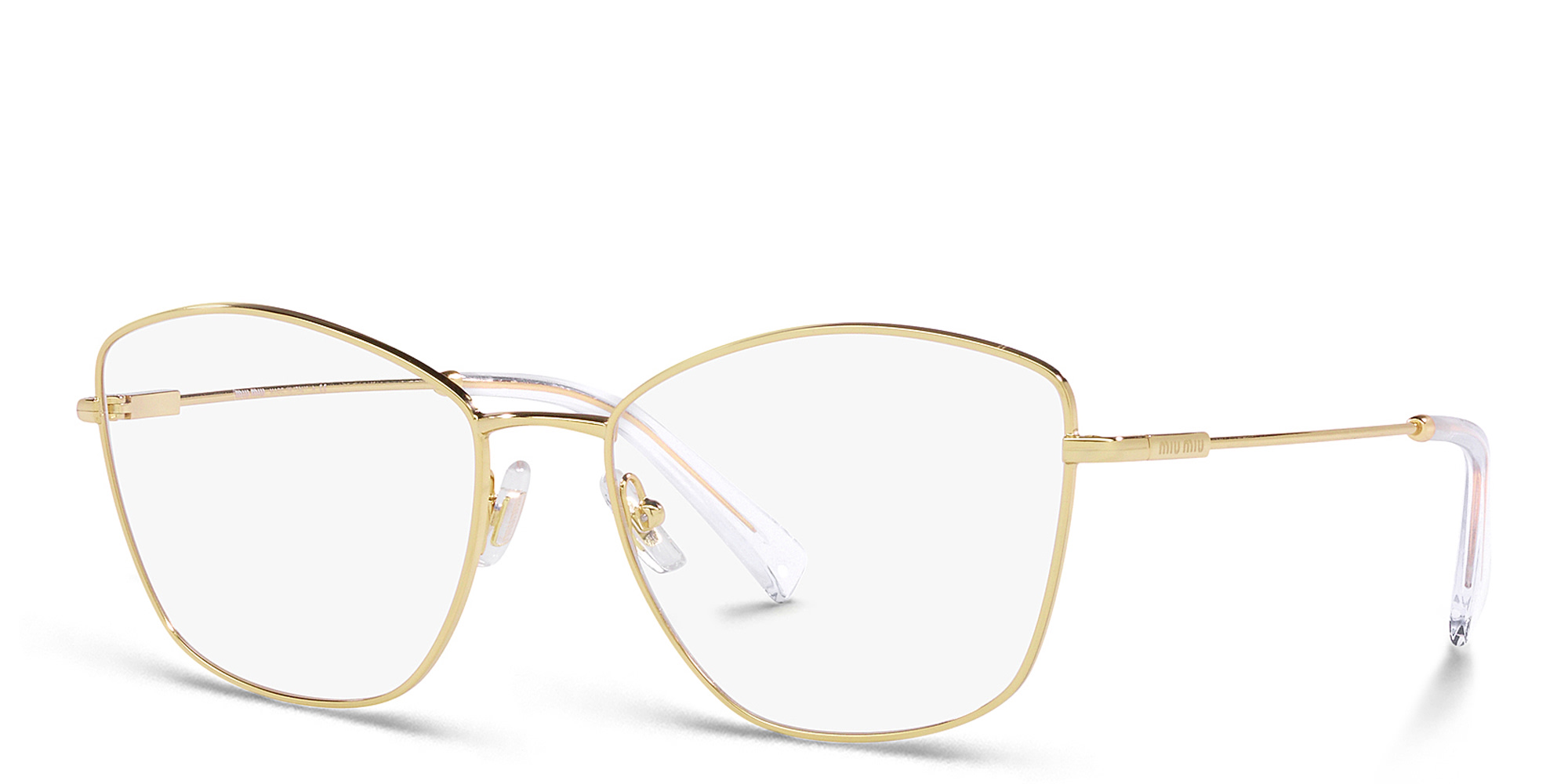 Shop MIU MIU Wide Butterfly Eyeglasses in Gold online.