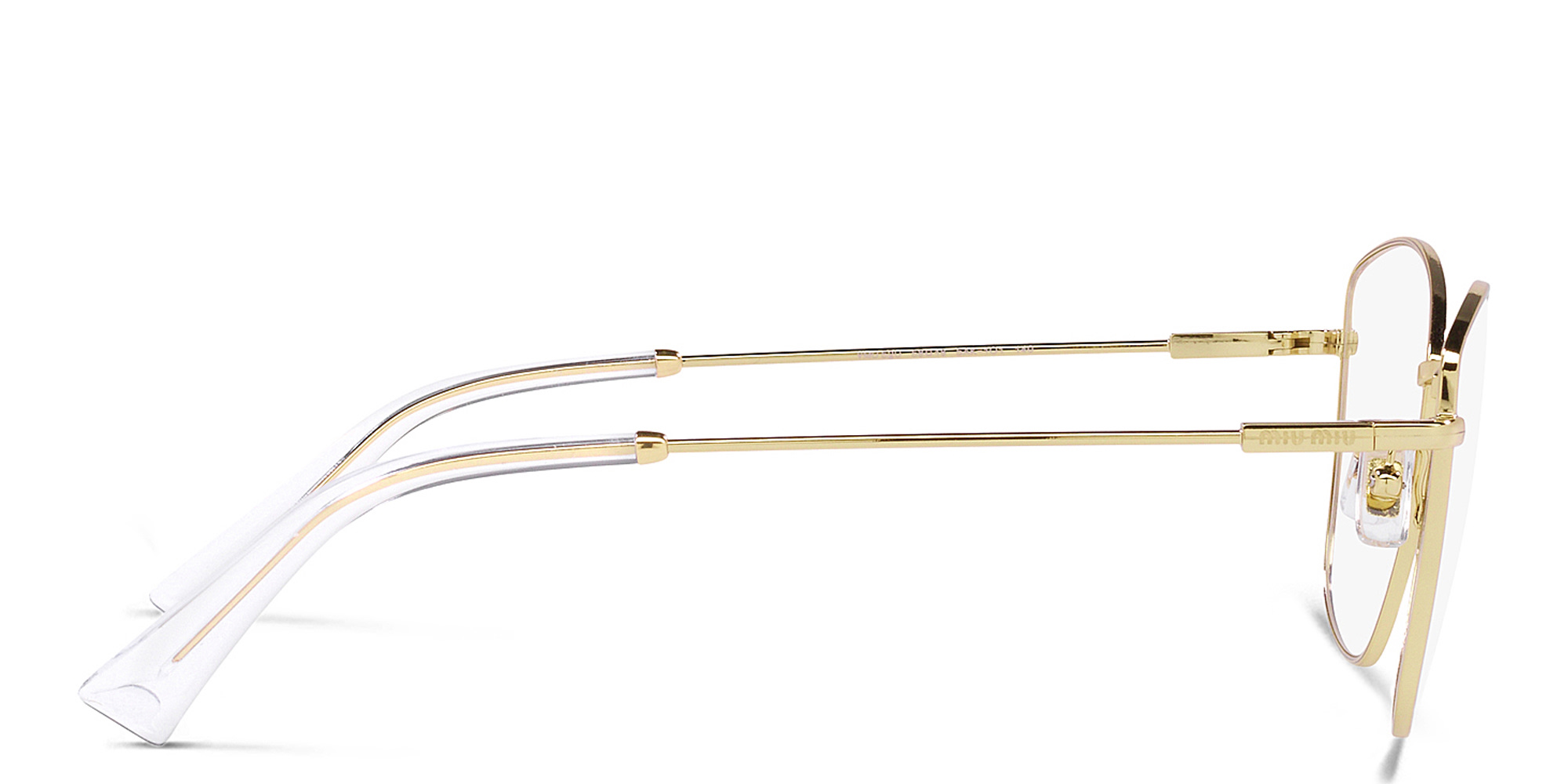 Shop MIU MIU Wide Butterfly Eyeglasses in Gold online.