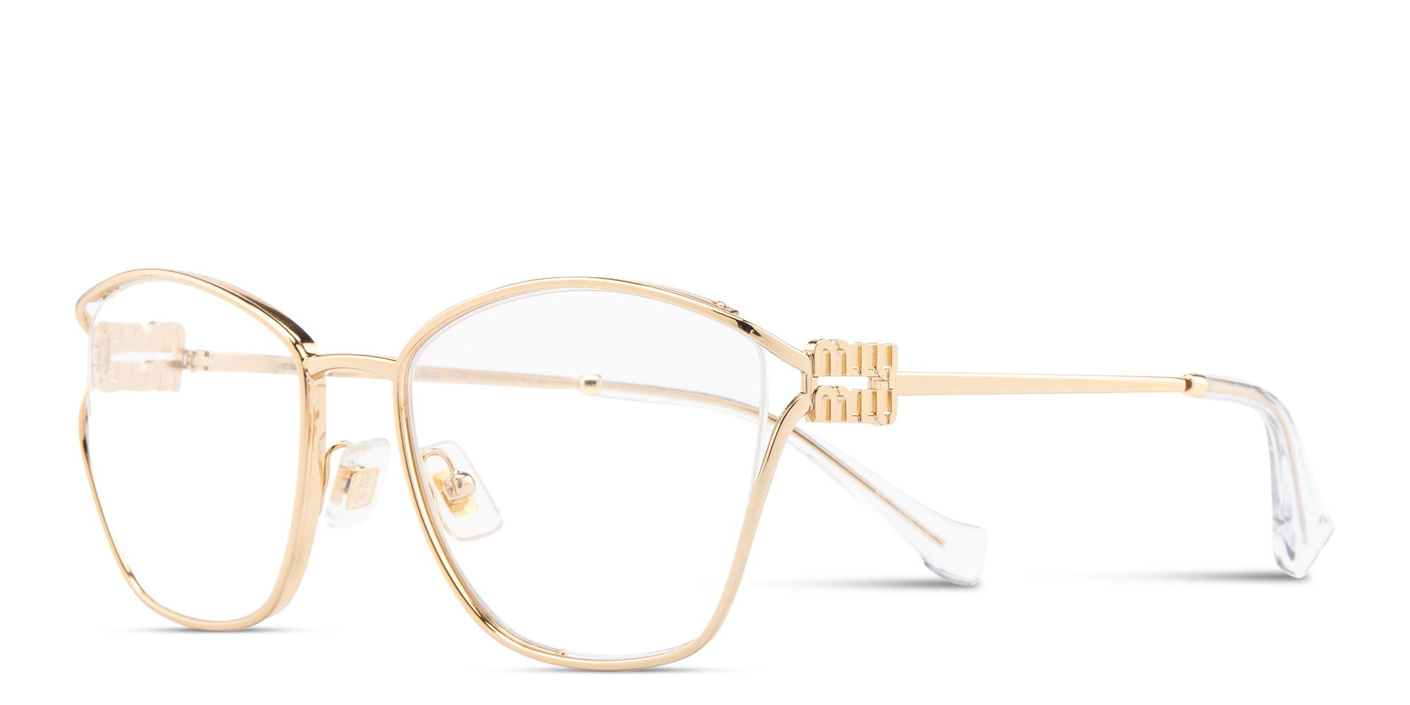 Shop MIU MIU Wide Irregular Eyeglasses in Gold online.
