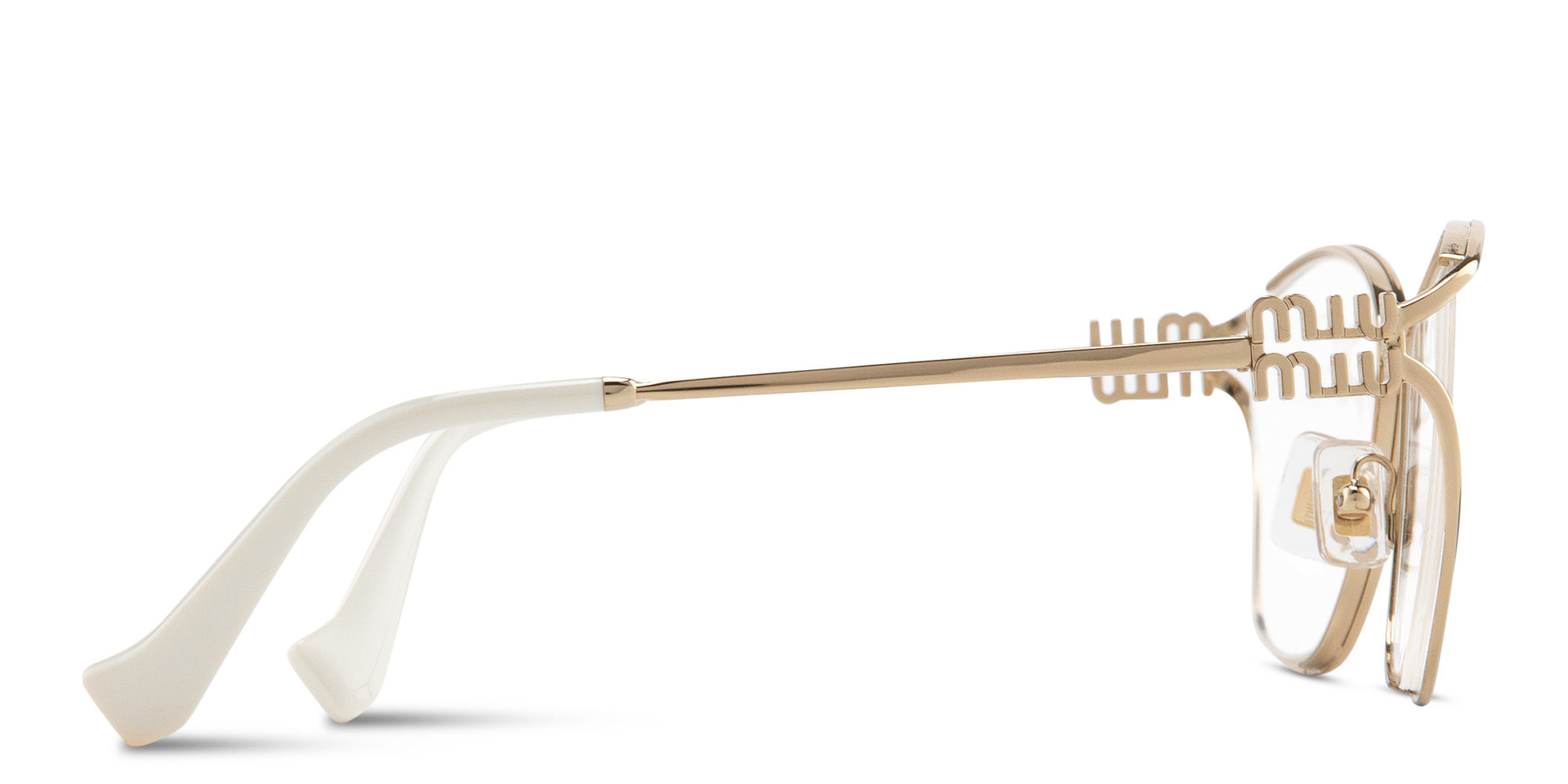 MIU MIU Wide Irregular Eyeglasses in Pale Gold – Product Photo 3