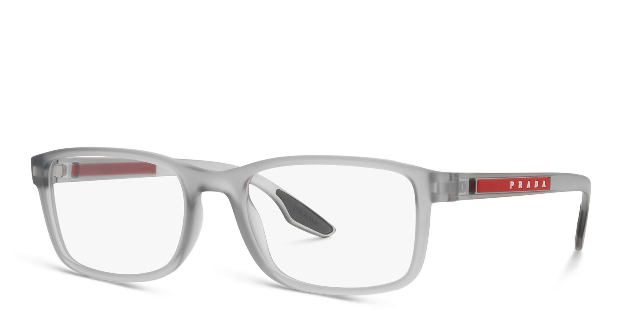 Prada Linea Rossa Wide Rectangle Eyeglasses in Grey Transparent – Product Photo 2