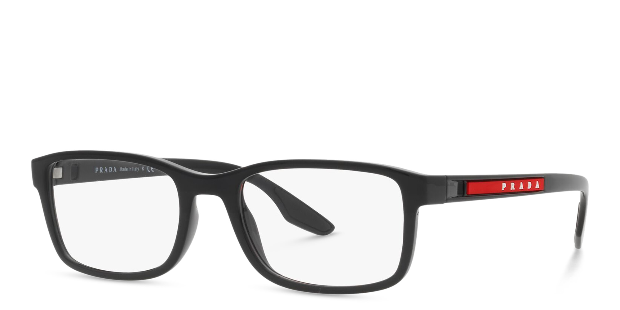 Shop Prada Linea Rossa Wide Rectangle Eyeglasses in Black online.