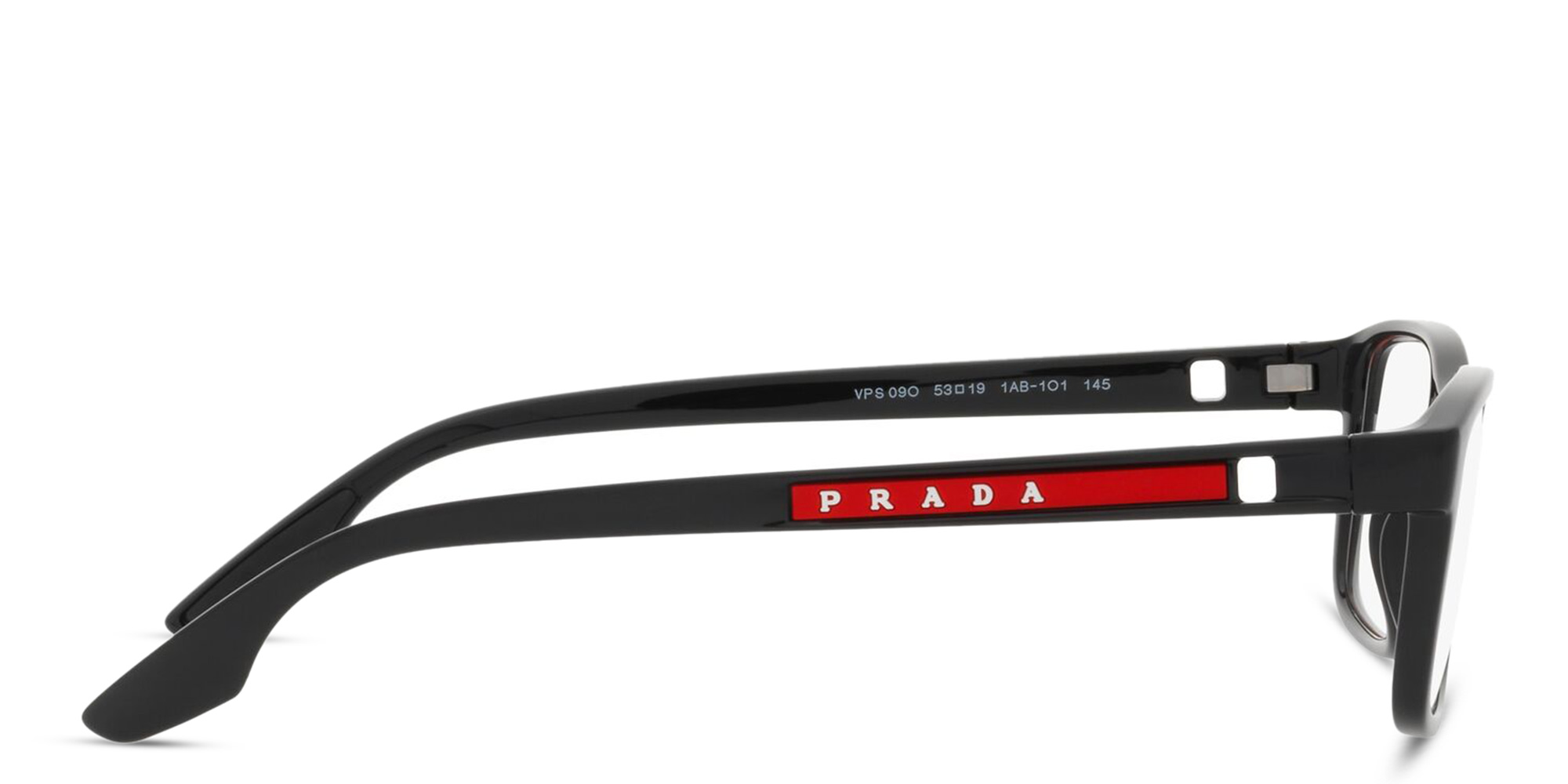 Shop Prada Linea Rossa Wide Rectangle Eyeglasses in Black online.