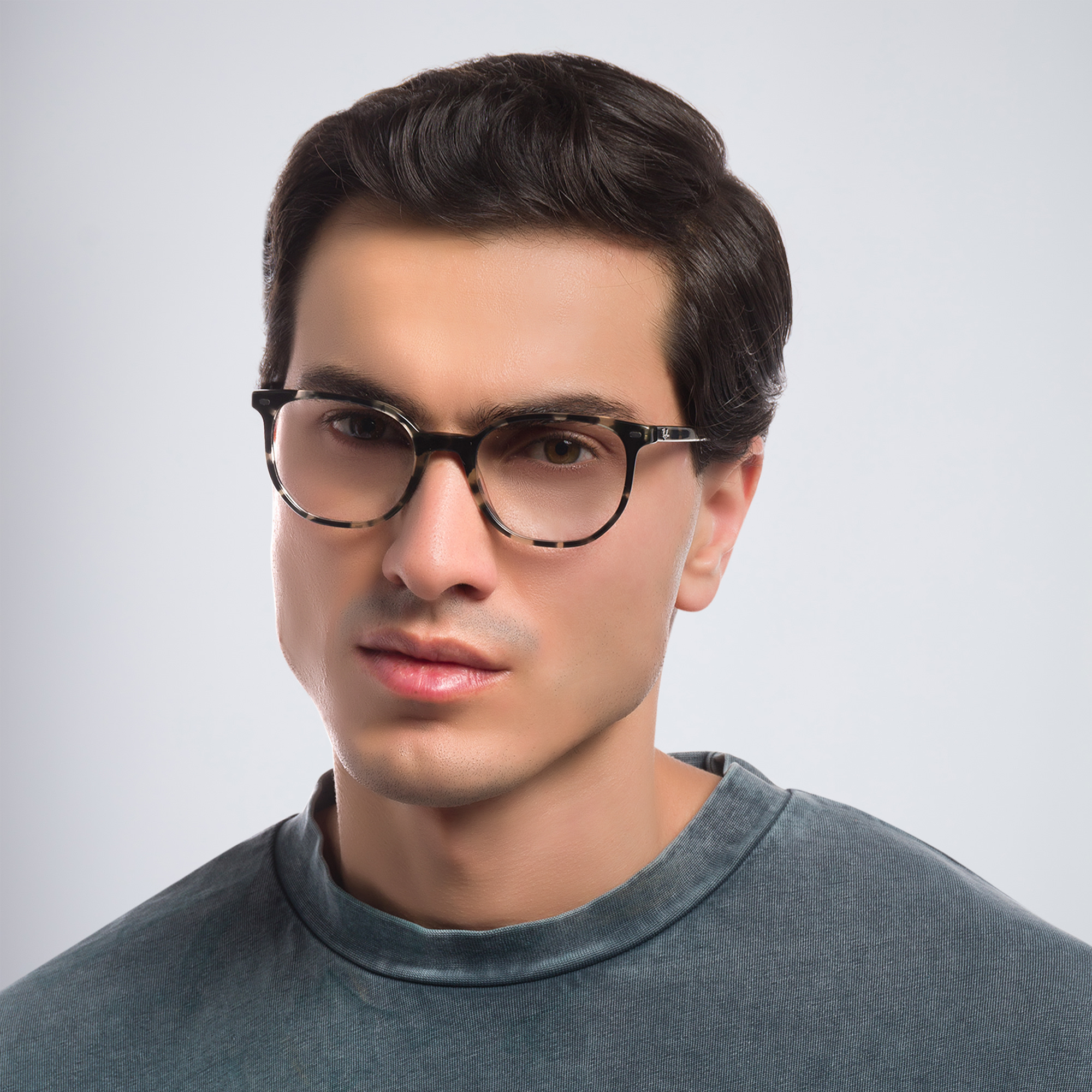 Shop Ray-Ban Elliot Unisex Irregular Eyeglasses in Grey Havana online.