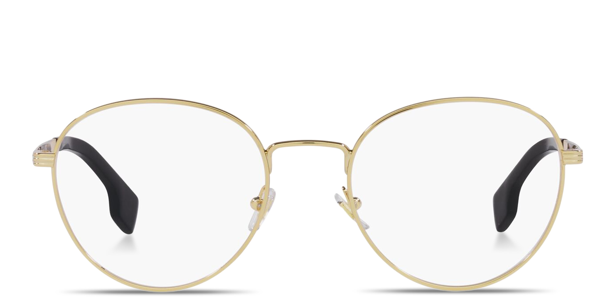 Shop VERSACE Logo Signature Round Eyeglasses in Gold online.