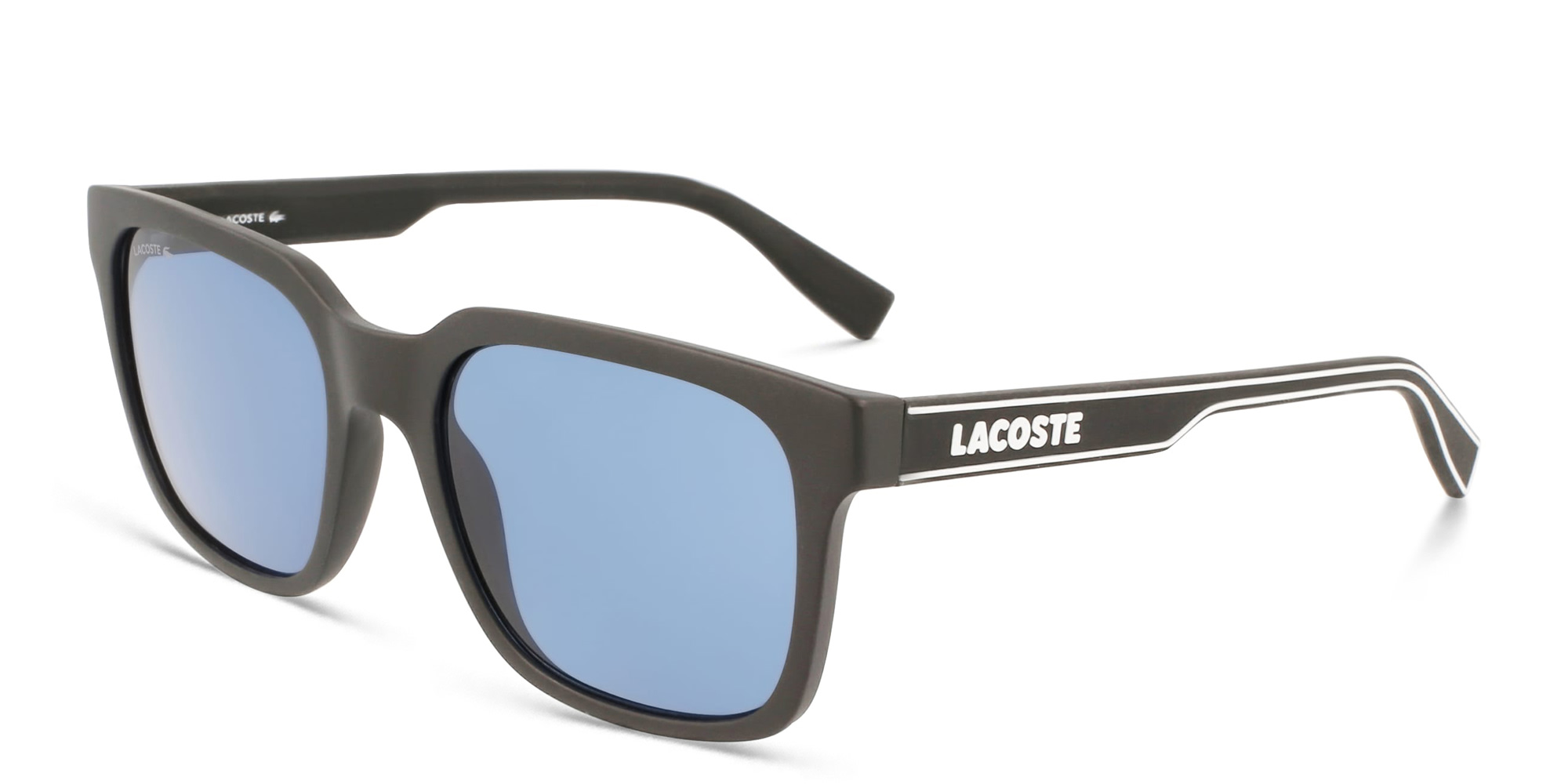 Shop Lacoste Rectangle Sunglasses in Black online.