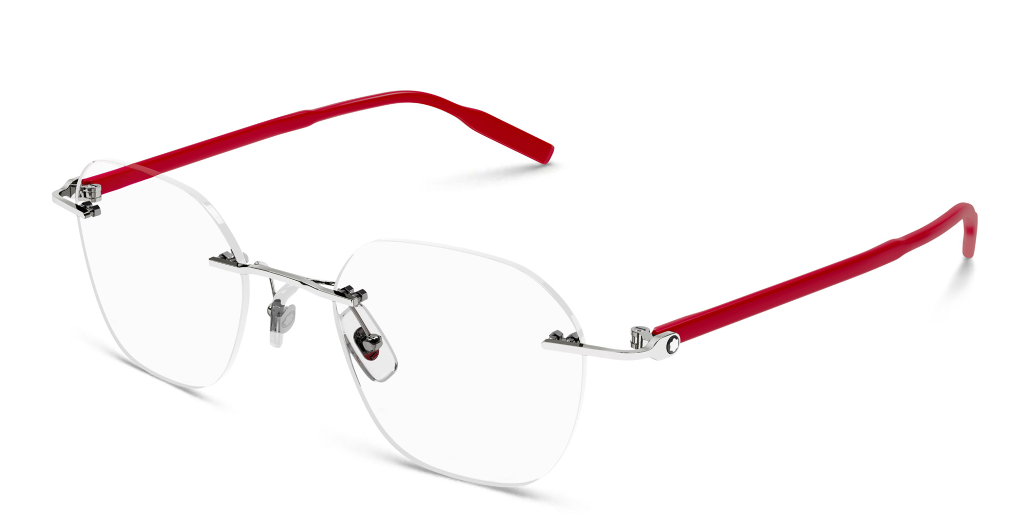 Shop MONTBLANC Rimless Square Eyeglasses in Red online.