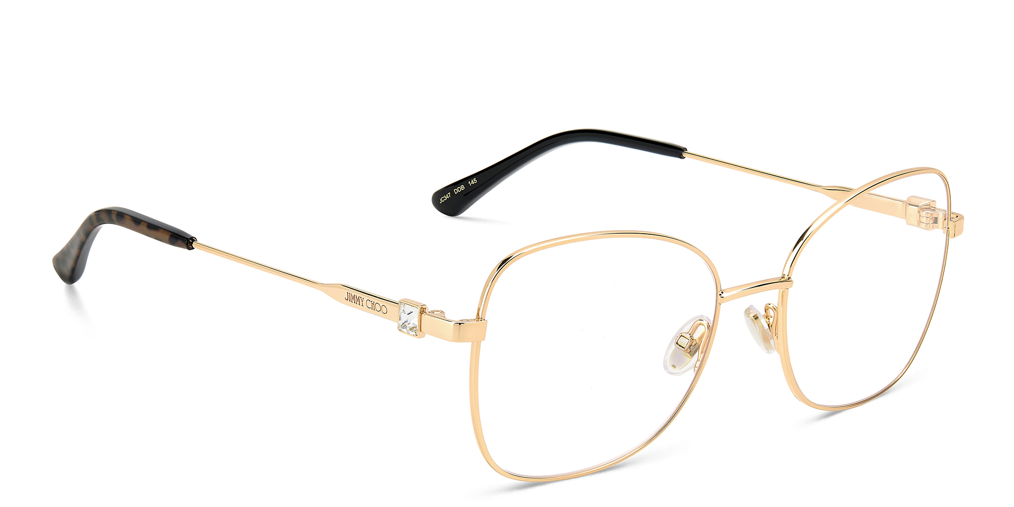 Shop JIMMY CHOO Crystal & Glitter Butterfly Eyeglasses in Gold Copper online.