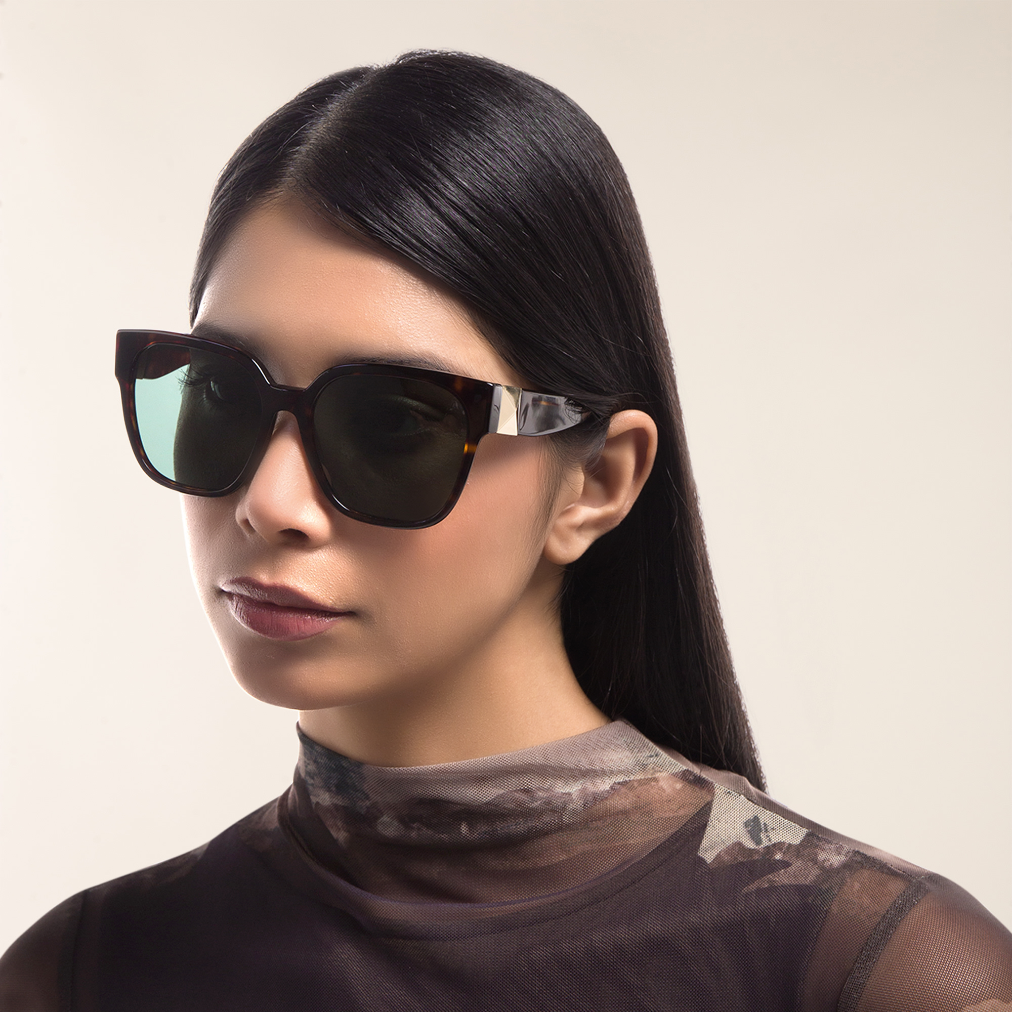 VALENTINO Stud Square Sunglasses in Havana – Product Photo 6