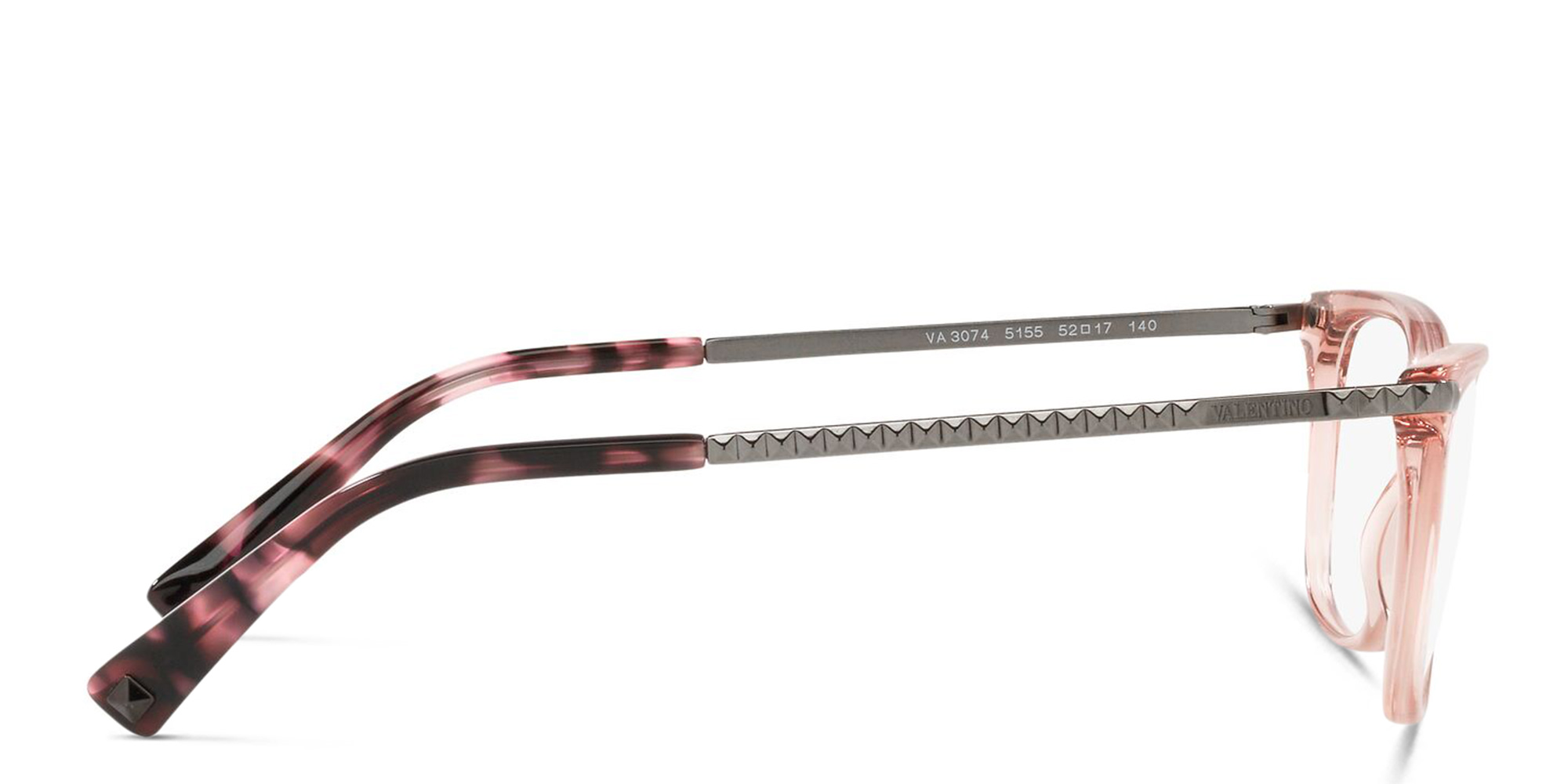 VALENTINO Stud Rectangle Eyeglasses in Transparent Pink – Product Photo 3