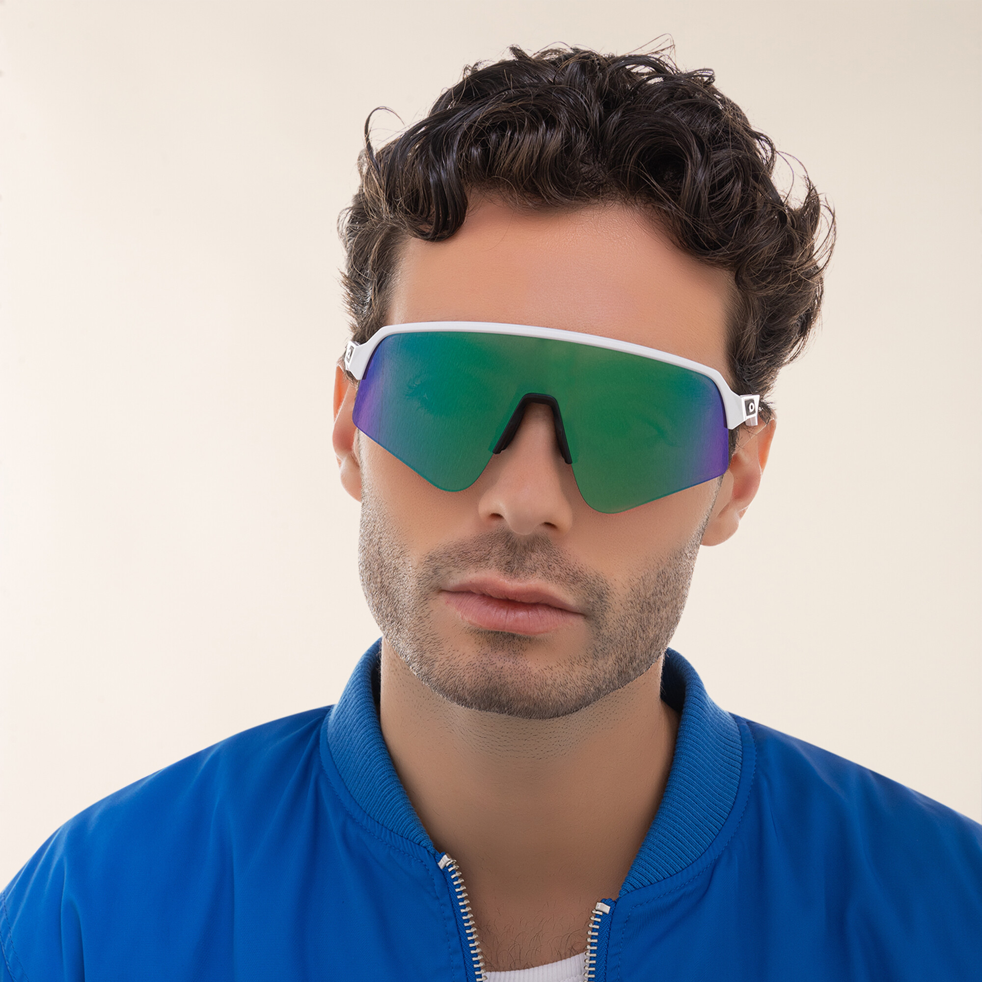 Shop Oakley Sutro Lite Sweep Half-Rim Rectangle Sunglasses in White online.