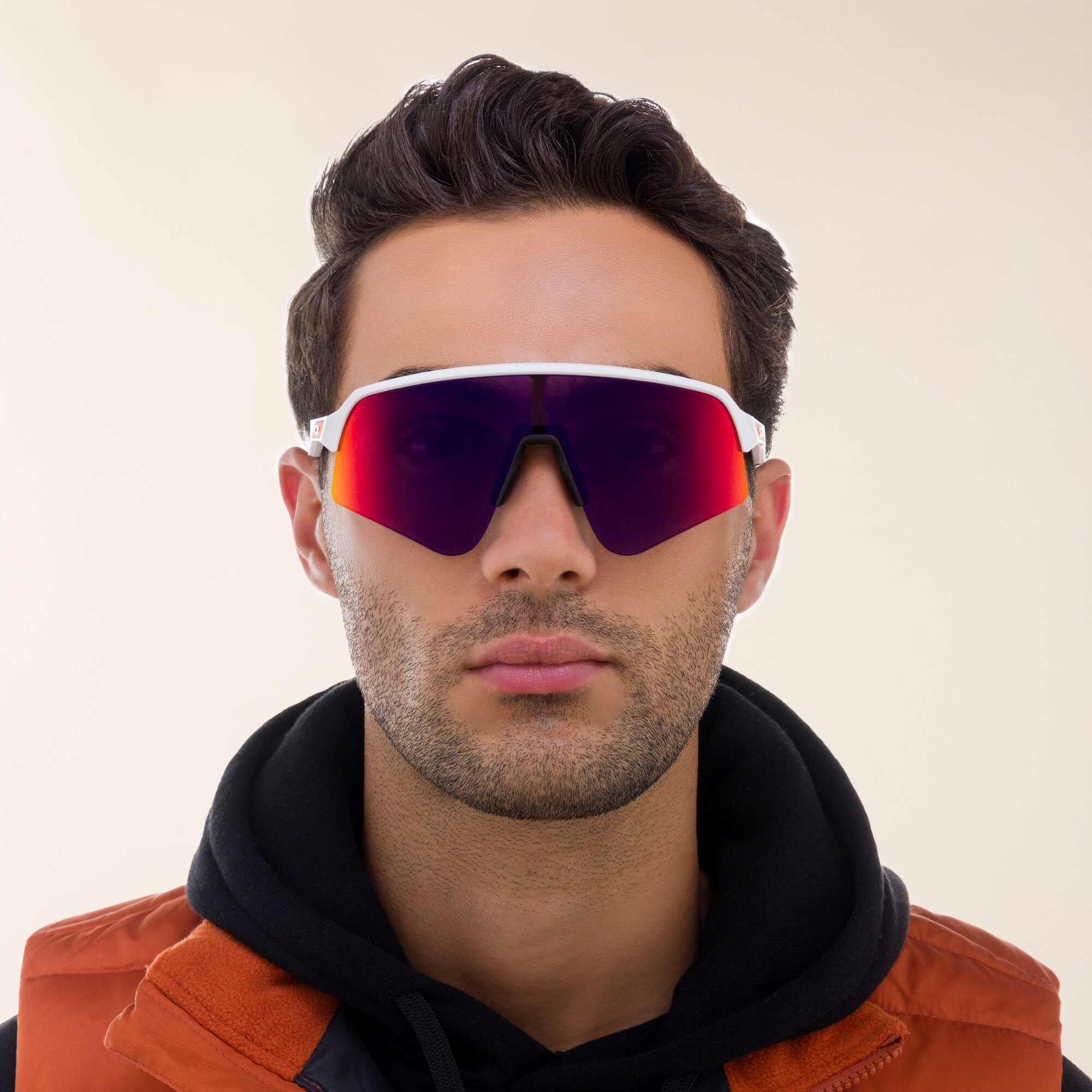 Shop Oakley Sutro Lite Sweep Half-Rim Rectangle Sunglasses in White online.