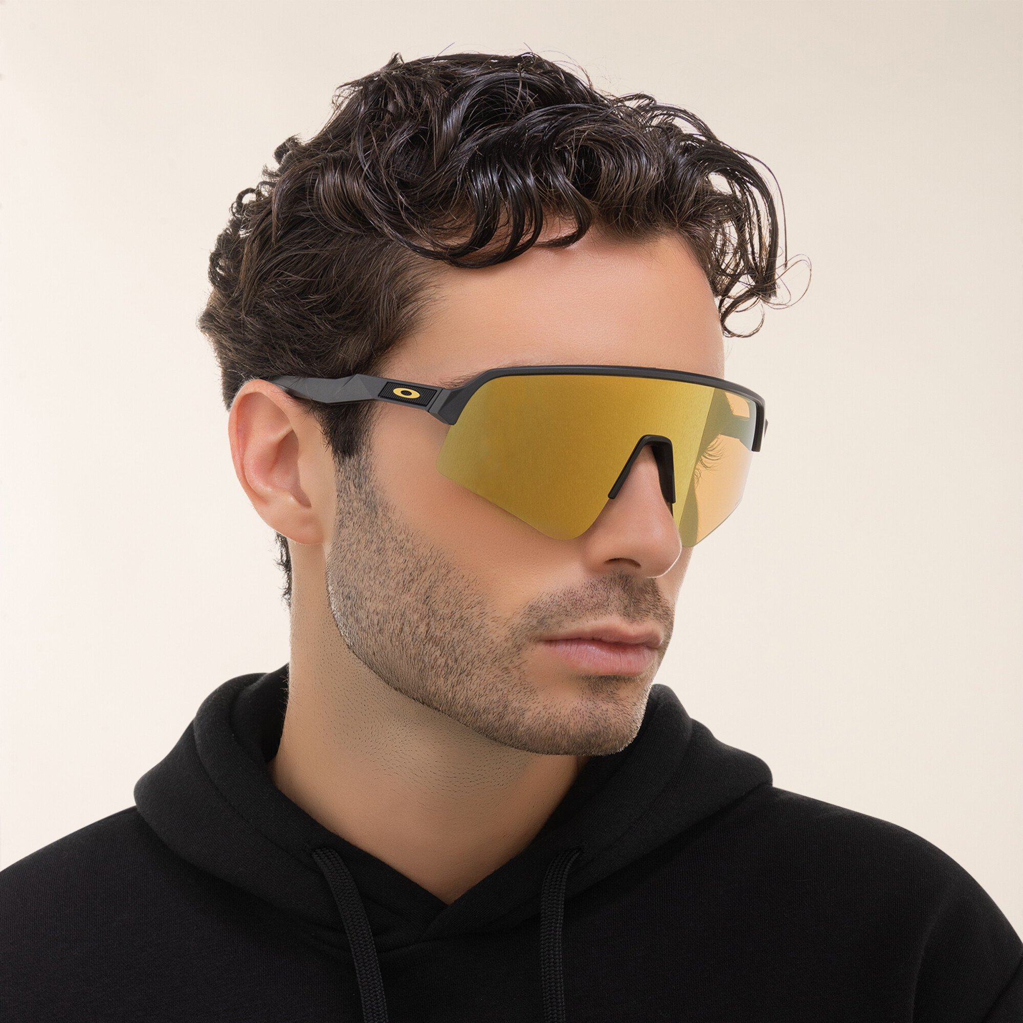 Shop Oakley Half-Rim Rectangle Sunglasses in Black online.