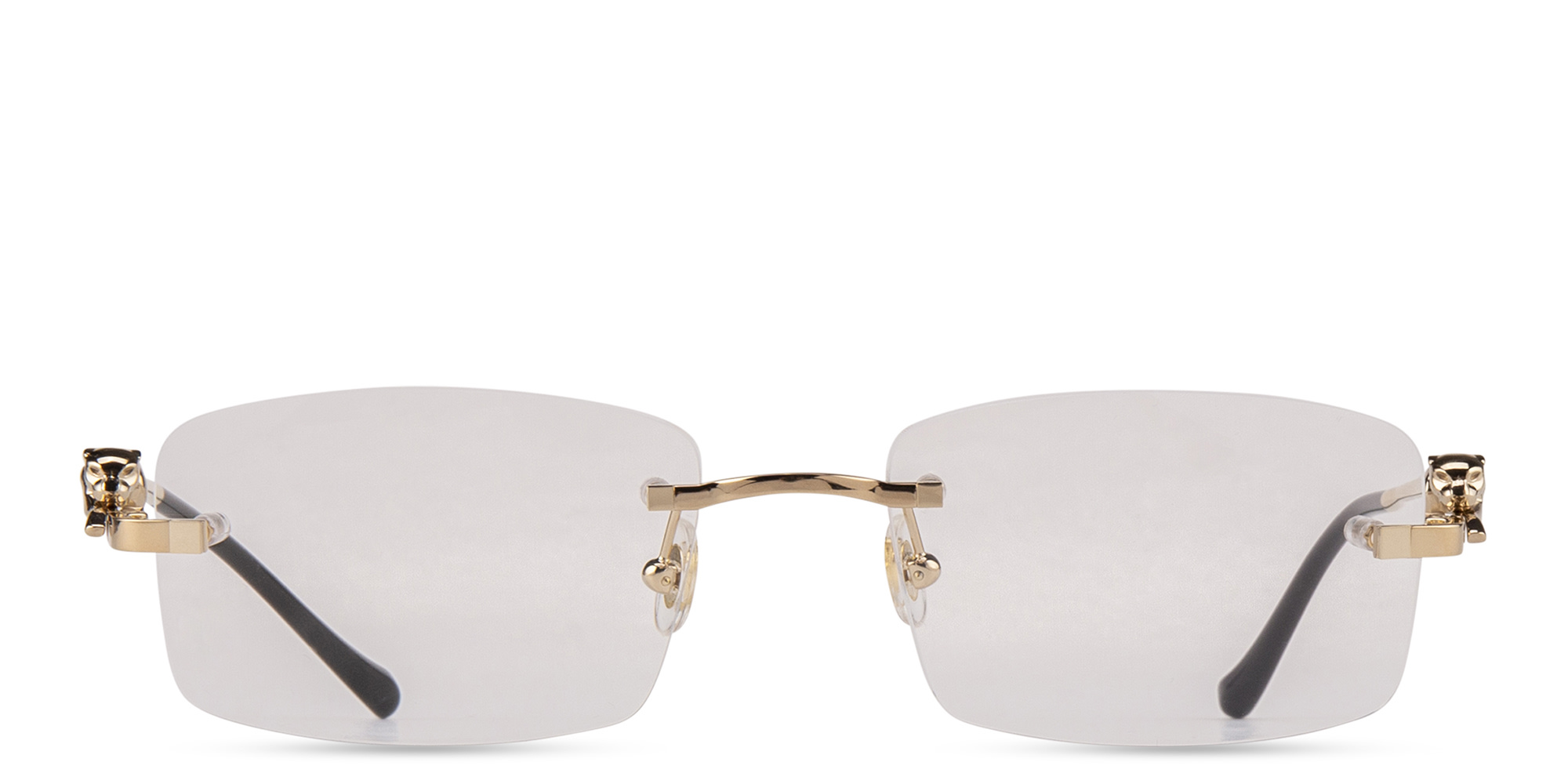 Shop Cartier Panthère de Cartier Rimless Rectangle Eyeglasses in Gold online.