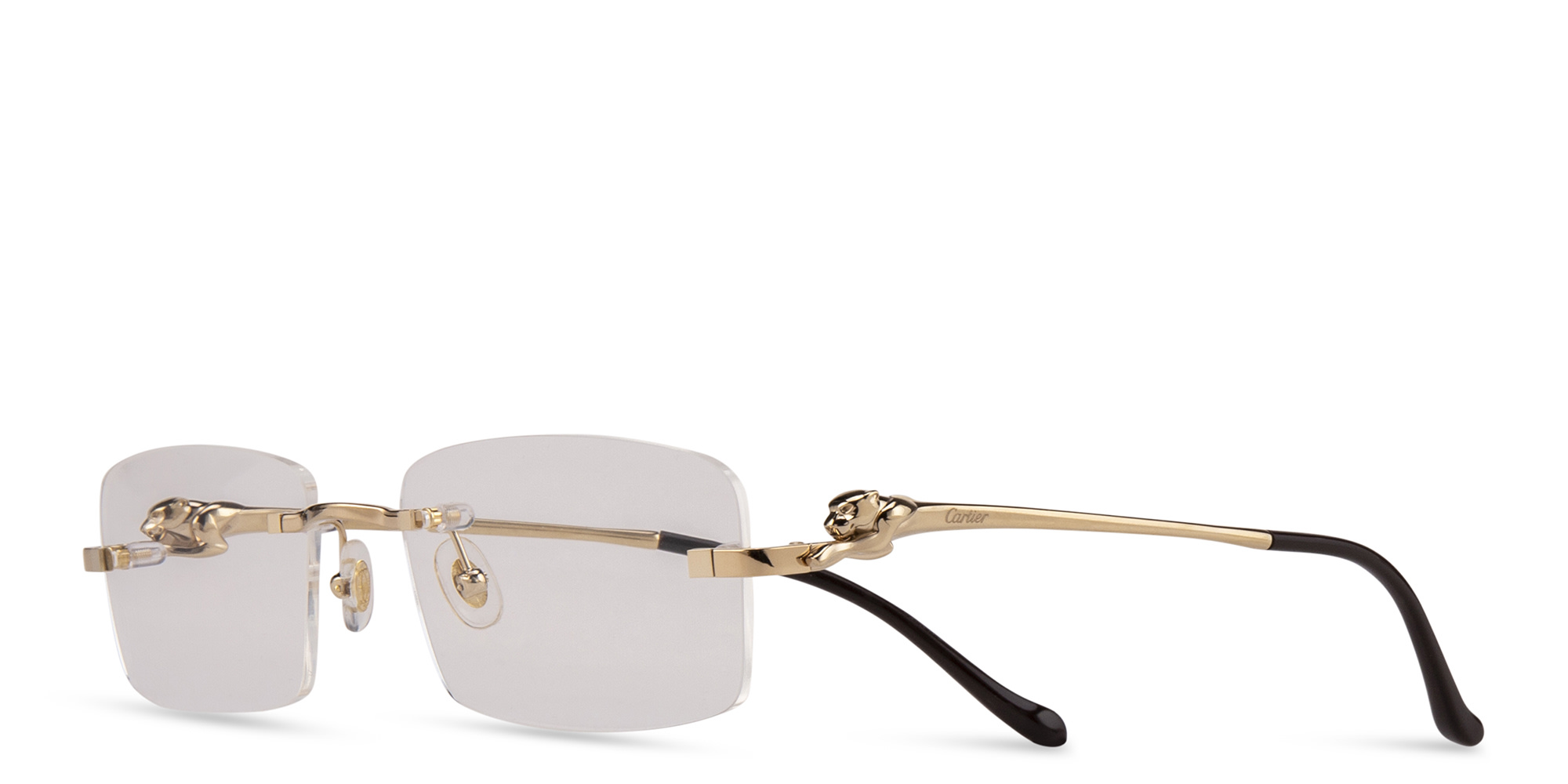 Shop Cartier Panthère de Cartier Rimless Rectangle Eyeglasses in Gold online.