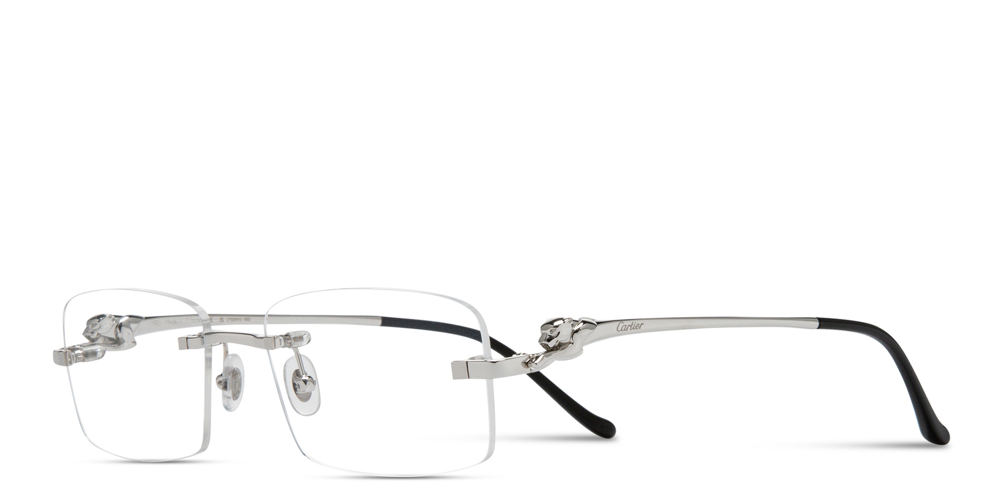Cartier Panthère de Cartier Rectangle Eyeglasses in Silver – Product Photo 2