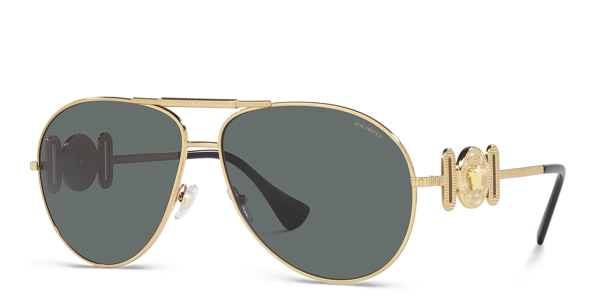Shop VERSACE Medusa Unisex Wide Aviator Sunglasses in Gold online.