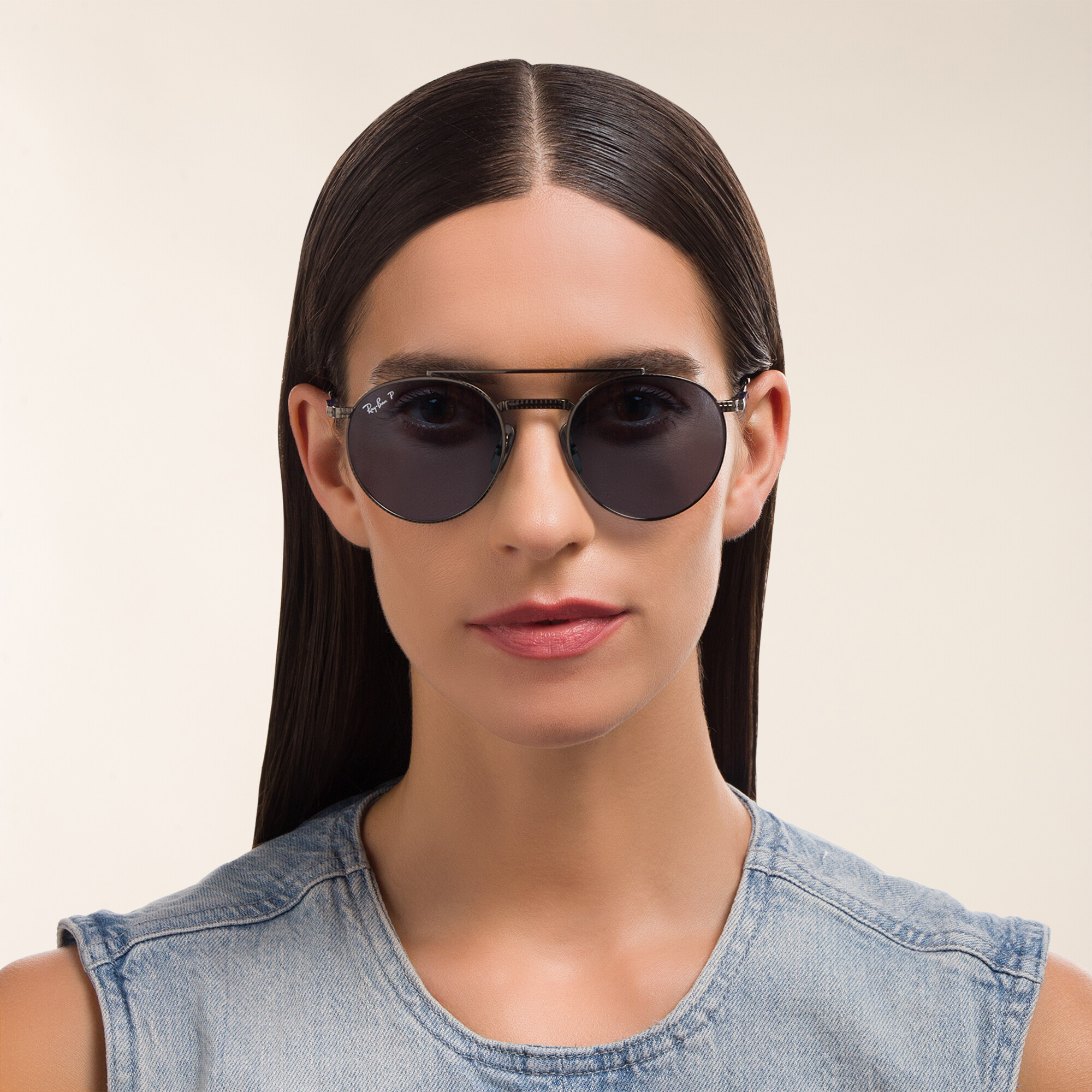 Shop Ray-Ban Logo Unisex Irregular Sunglasses in Gunmetal online.