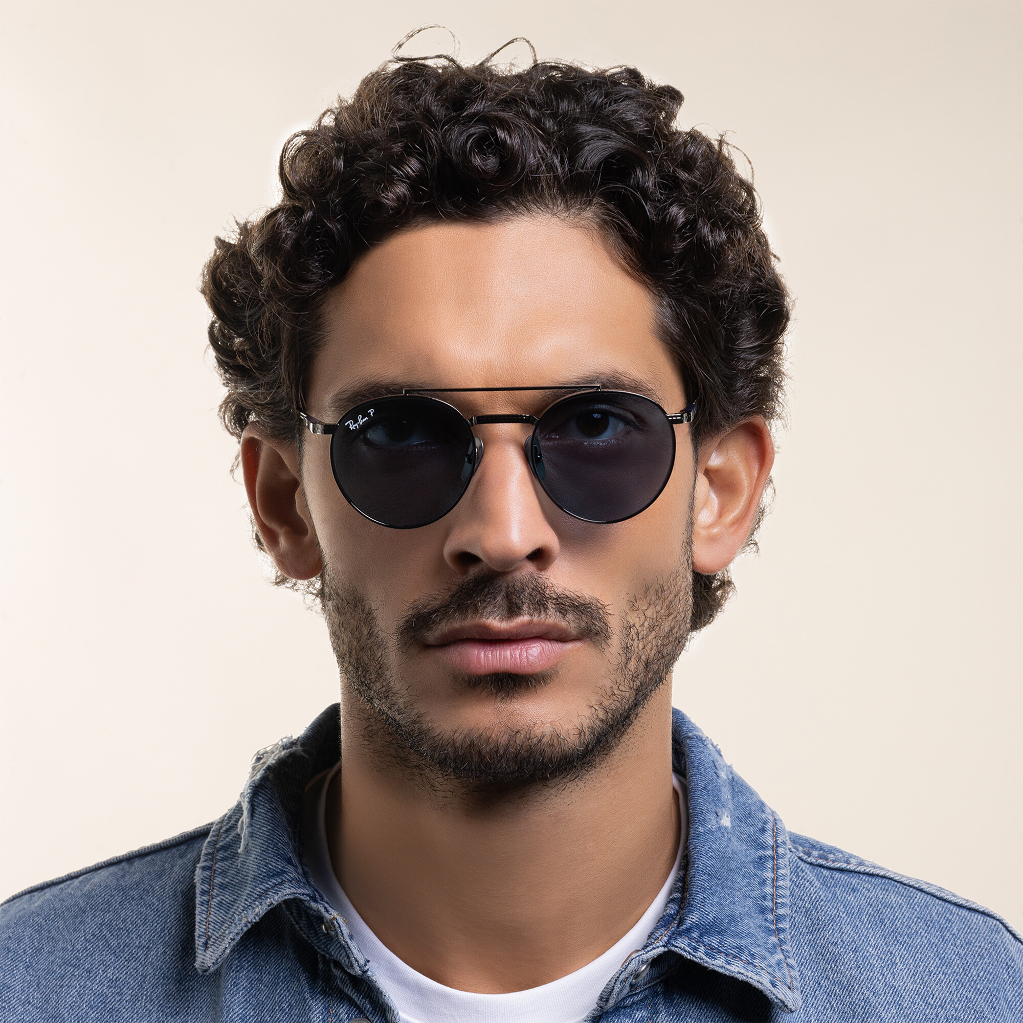 Shop Ray-Ban Logo Unisex Irregular Sunglasses in Gunmetal online.