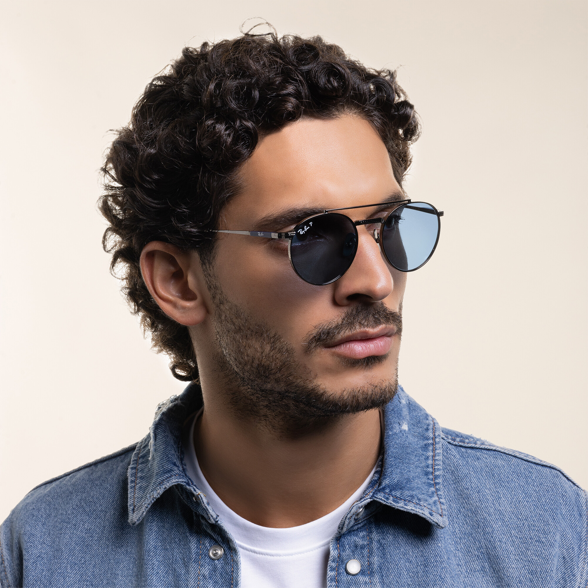 Shop Ray-Ban Logo Unisex Irregular Sunglasses in Gunmetal online.