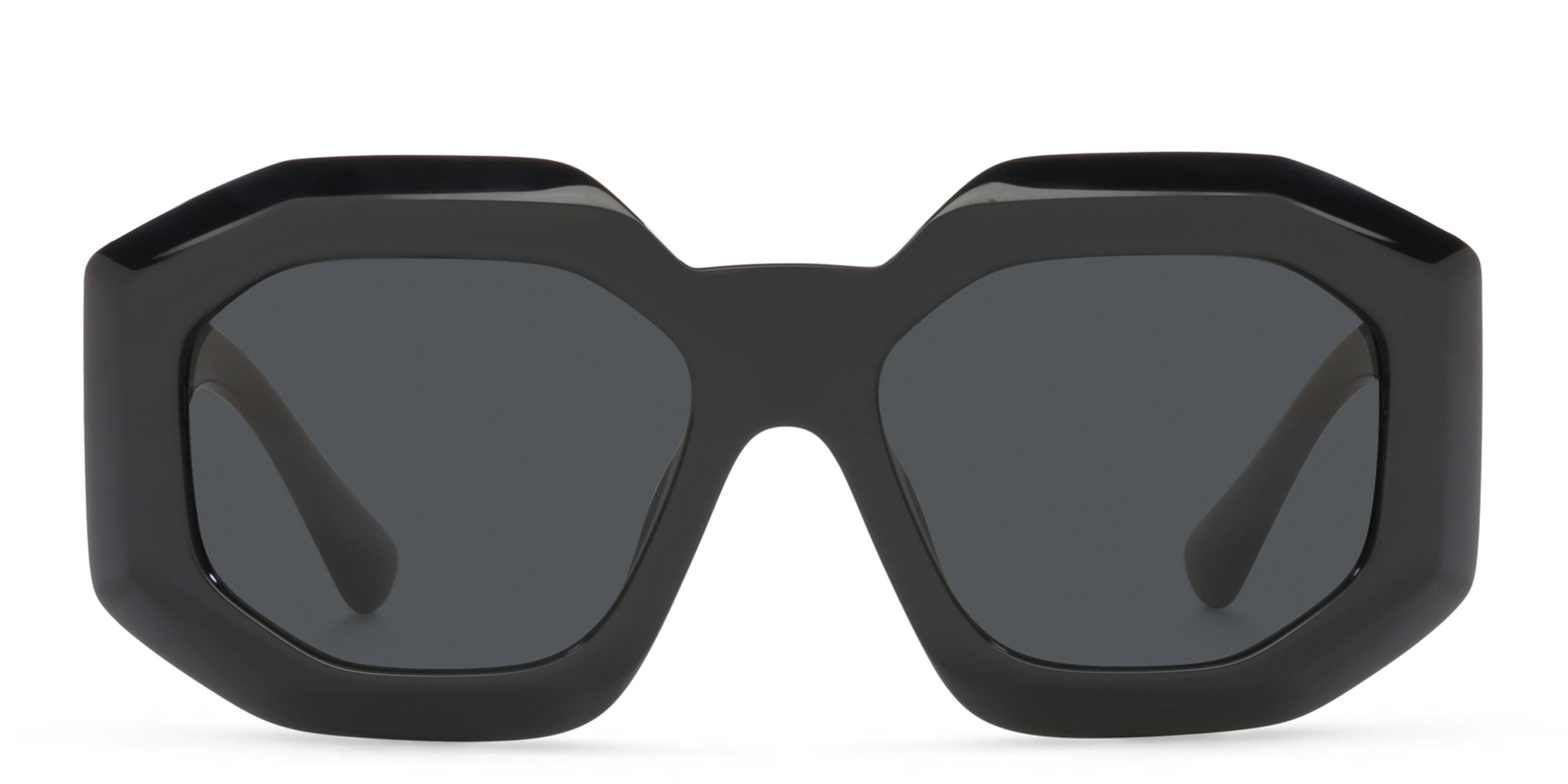 Shop VERSACE Irregular Sunglasses in Black online.