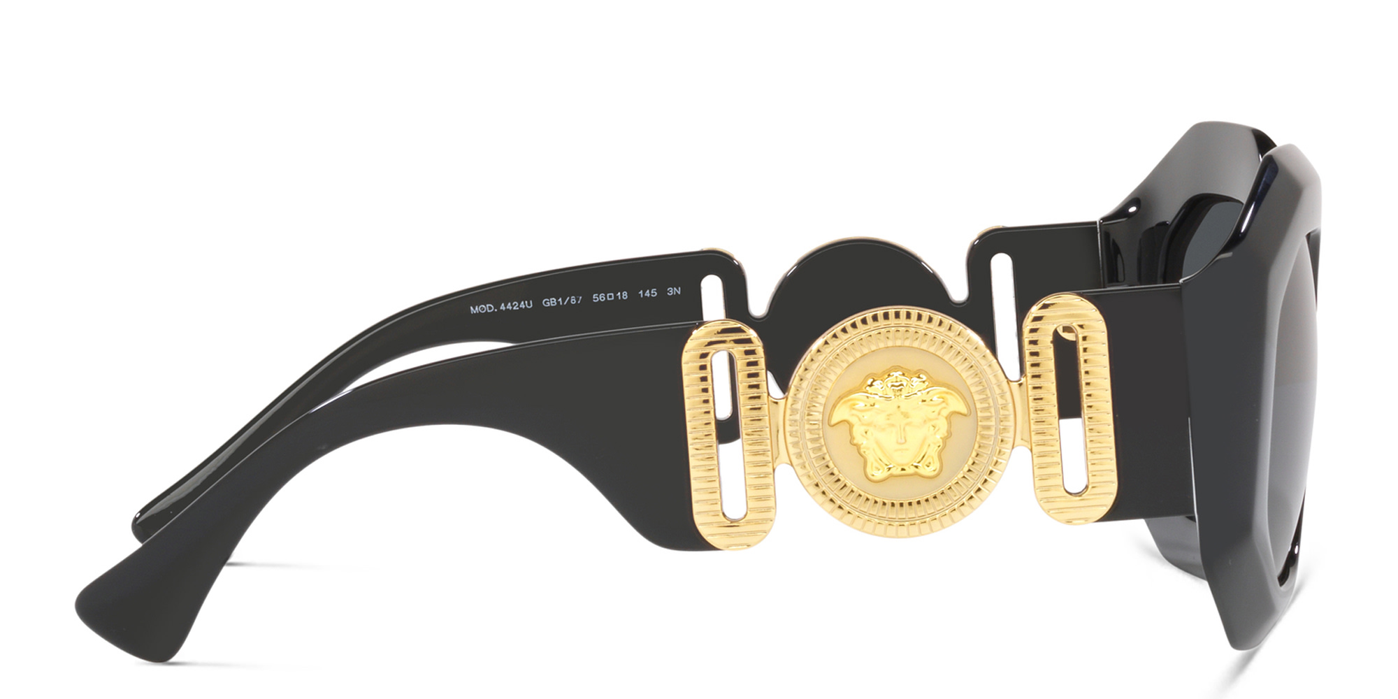 Shop VERSACE Irregular Sunglasses in Black online.