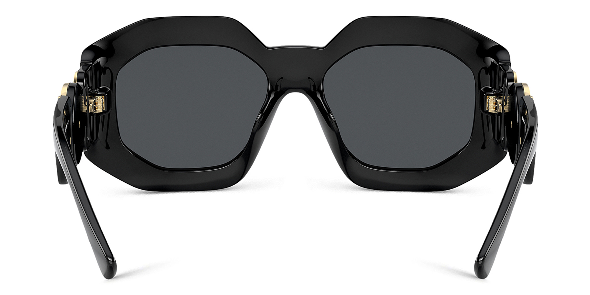 Shop VERSACE Irregular Sunglasses in Black online.