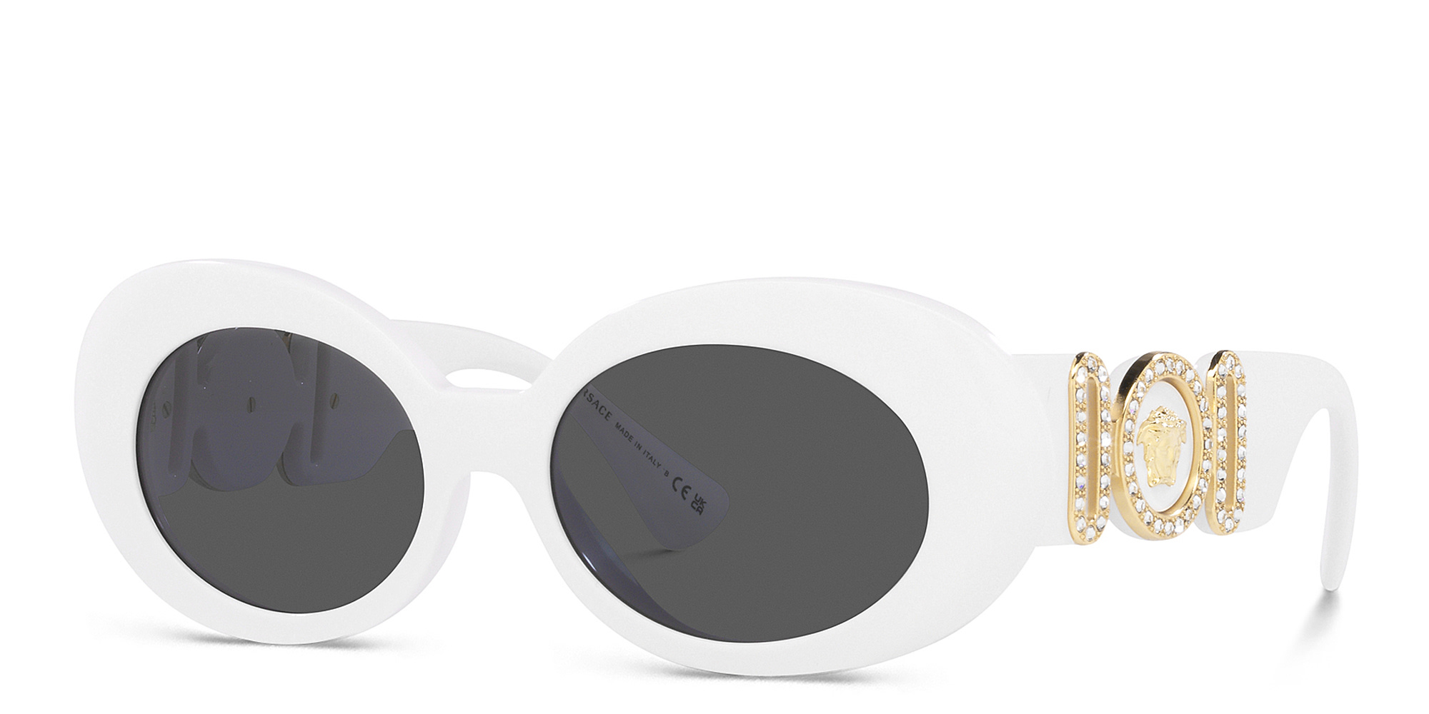 VERSACE Rhinestone-embellished Medusa Sunglasses in White – Product Photo 2