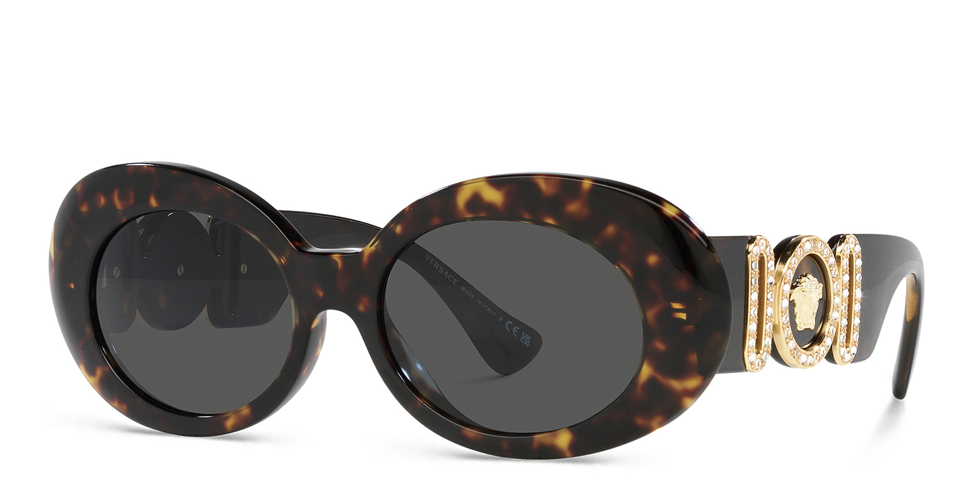 Shop VERSACE Rhinestone-embellished Medusa Sunglasses in Havana online.