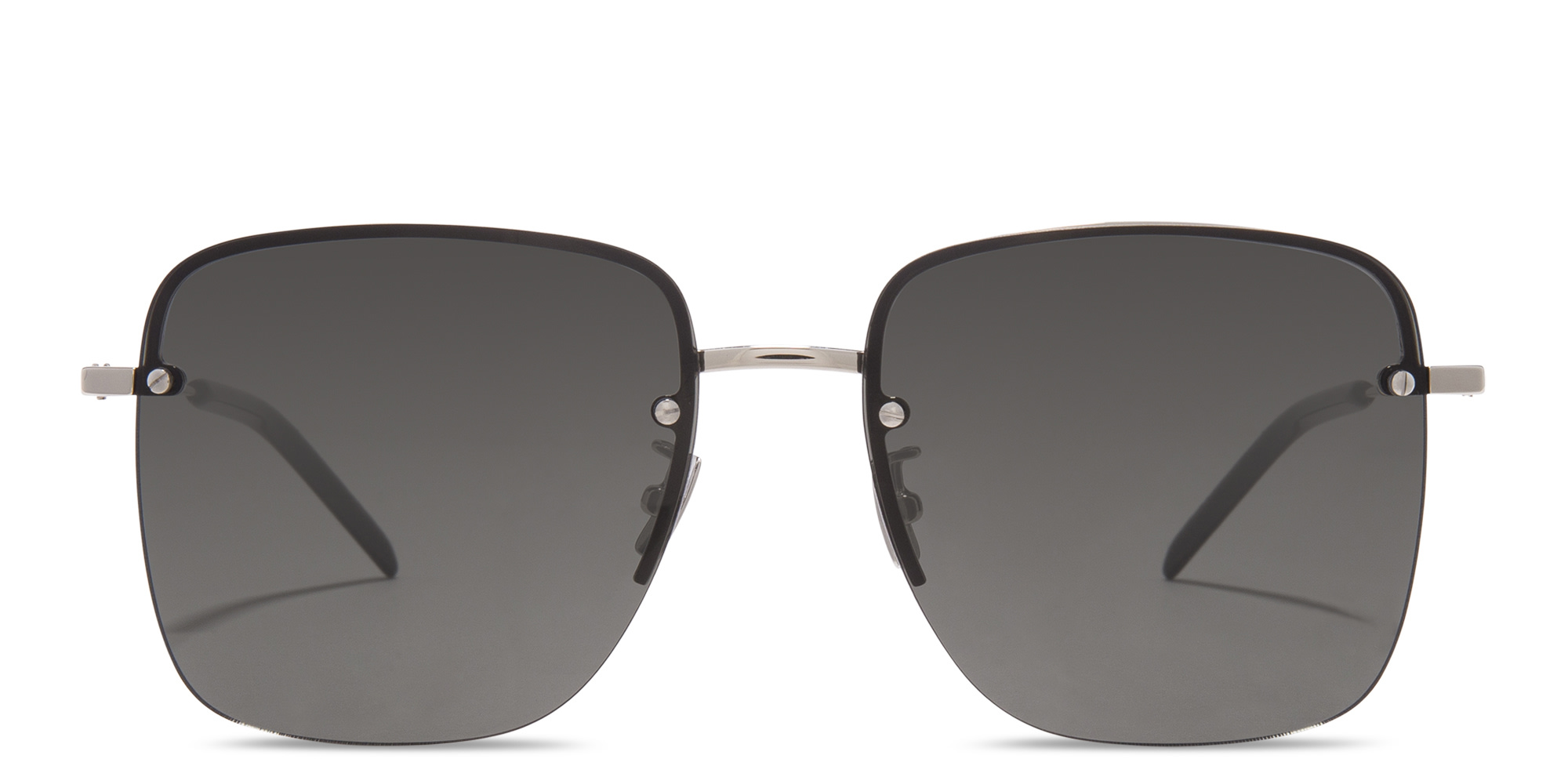 Shop SAINT LAURENT Half-Rim Square Sunglasses in Silver online.