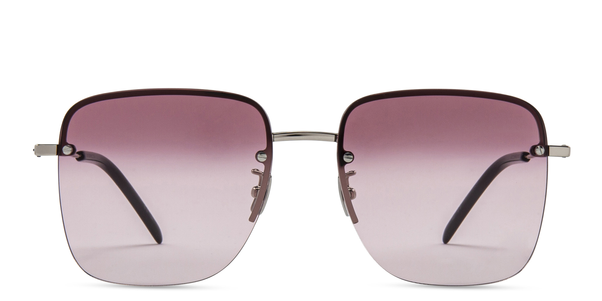 Shop SAINT LAURENT Half-Rim Square Sunglasses in Silver online.